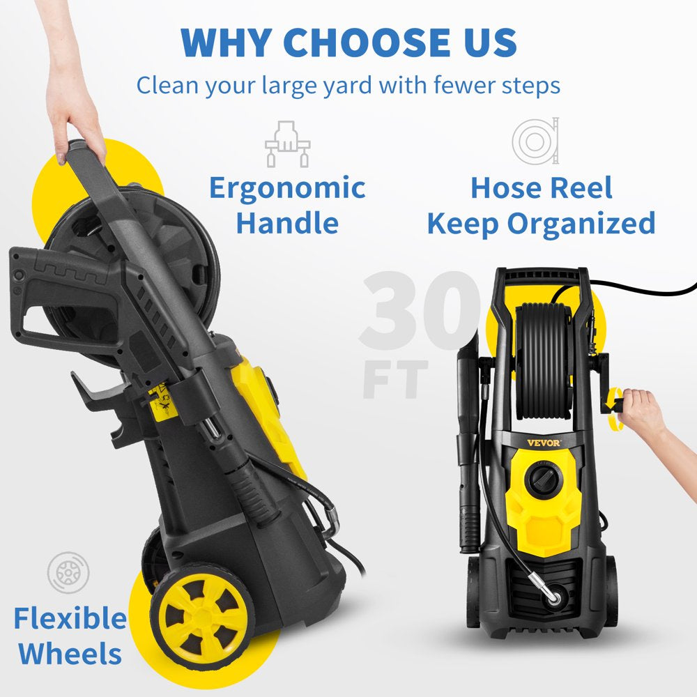 VEVOR Electric Pressure Washer, 2000 PSI, Max. 1.76 GPM Power Washer W\/ 30 Ft Hose \u0026amp; Reel - John Pierce Auto Care