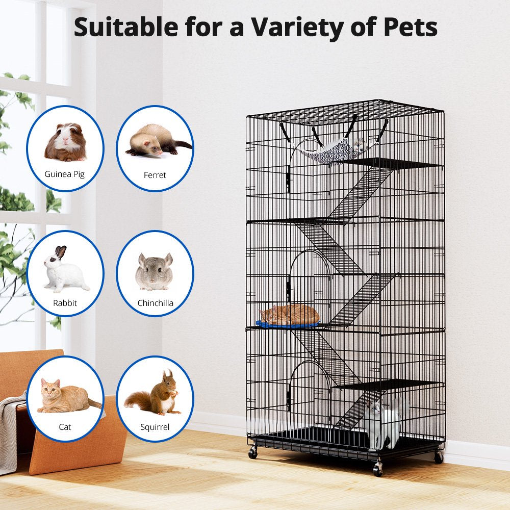 SINGES 6 Tier Large 77\u0026quot; Cat Cage Kennels Indoor Metal Wire Cat Playpen with Cat Bed - John Pierce Auto Care