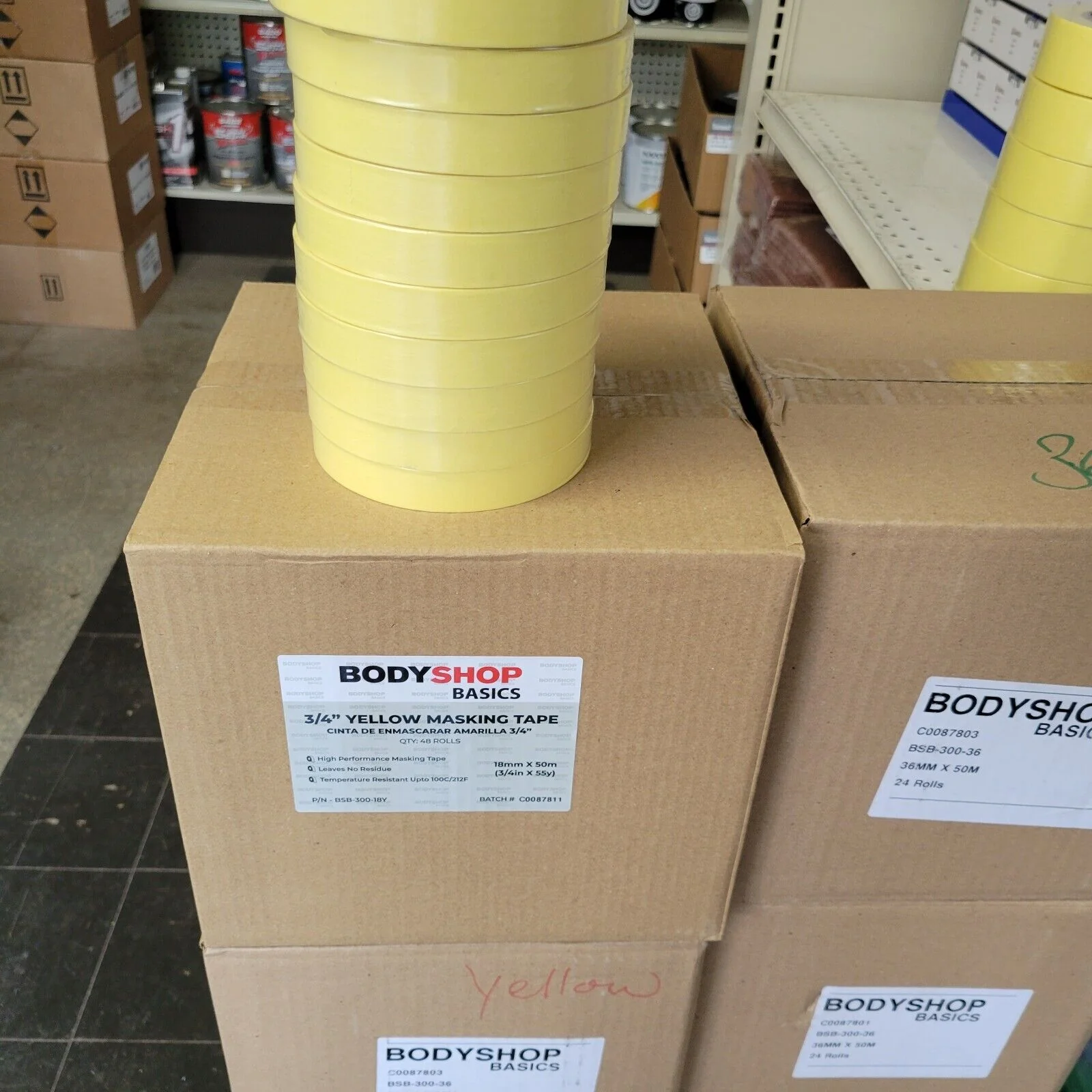 Body Shop MASKING TAPE 3/4 inch (48 Rolls) 4 sleeves Automotive Tape - John Pierce Auto Care