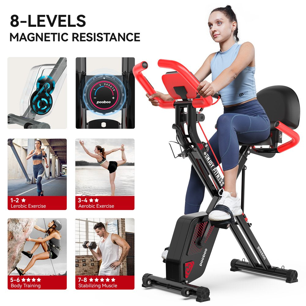 Pooboo 3 In 1 Foldable Exercise Bike Indoor Cycling Bike Workout 300Lb - John Pierce Auto Care