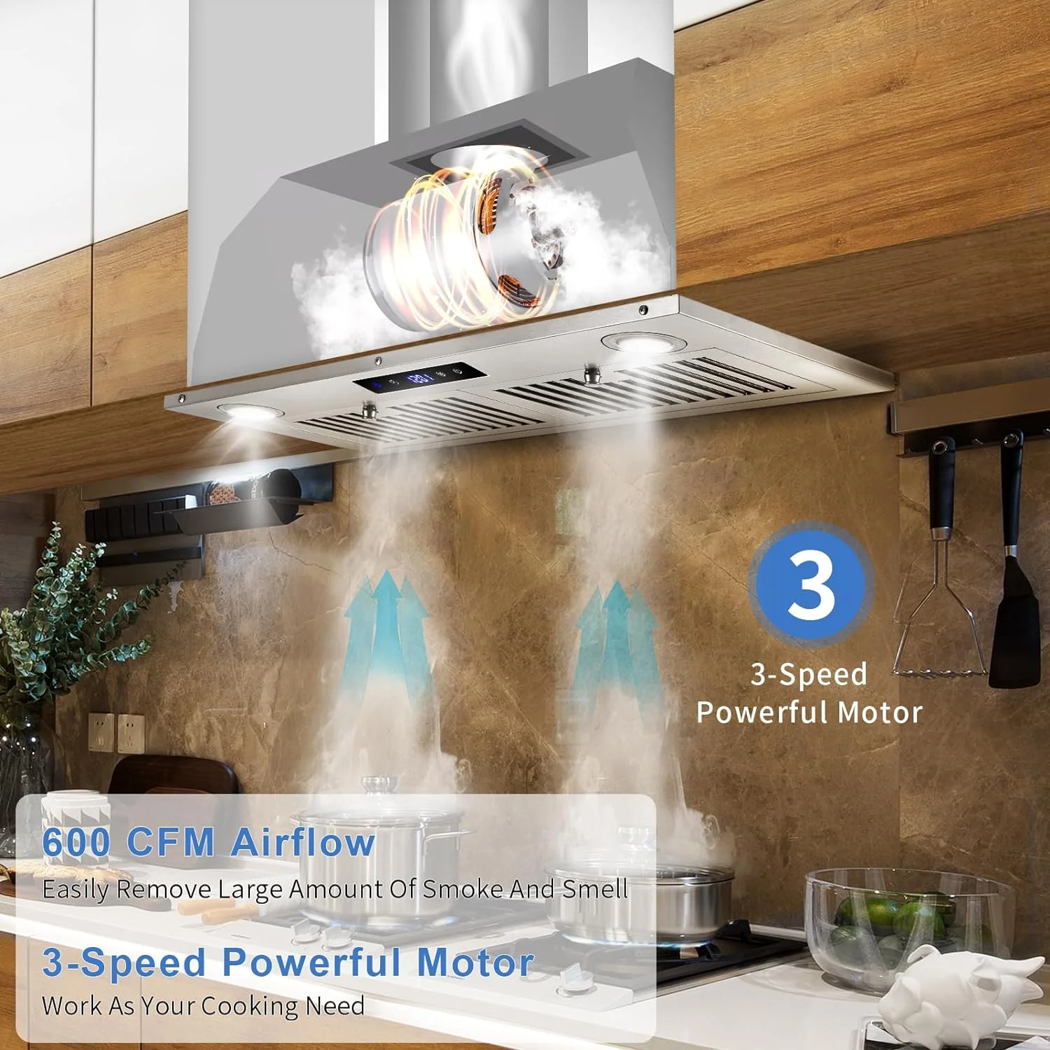 Zomagas 30 inch 600CFM Range Hood Insert Stainless Steel Kitchen Vent Hood Touch Control with LED Lights,Baffle Filters - John Pierce Auto Care