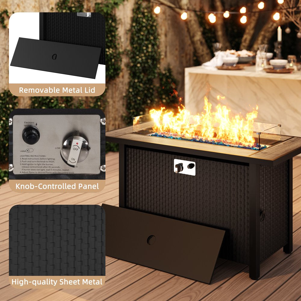 Walsunny 45\u0026quot; Propane Fire Pit Table 50,000 BTU Steel Gas Fire Pit with Lid and Lava Rock Rectangular - John Pierce Auto Care