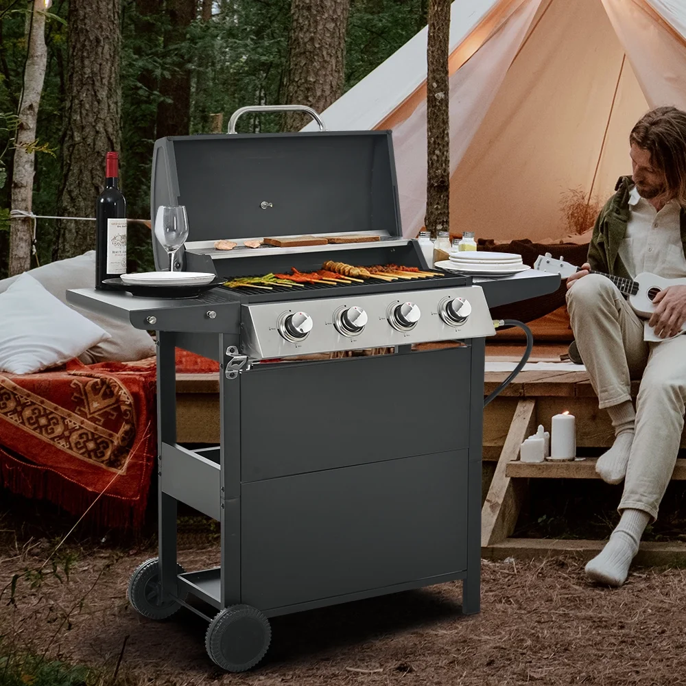 SEGMART 4 Burner BBQ Propane Gas Grill, Stainless Steel 34,200 BTU Patio Garden Barbecue Grill with Two Foldable Shelves \u0026amp; Thermometer, Perfect for Camping, Outdoor Cooking - John Pierce Auto Care