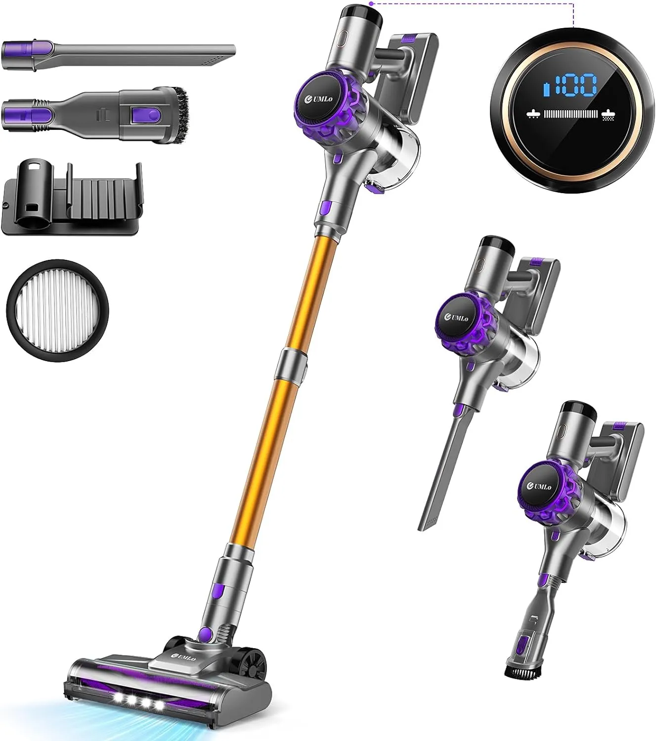 Cordless Vacuum Cleaner, 300W 30Kpa Powerful Stick Vacuum with LED Display, Rechargeable Cordless Vacuum Max 55Min Runtime, Free Standing - John Pierce Auto Care