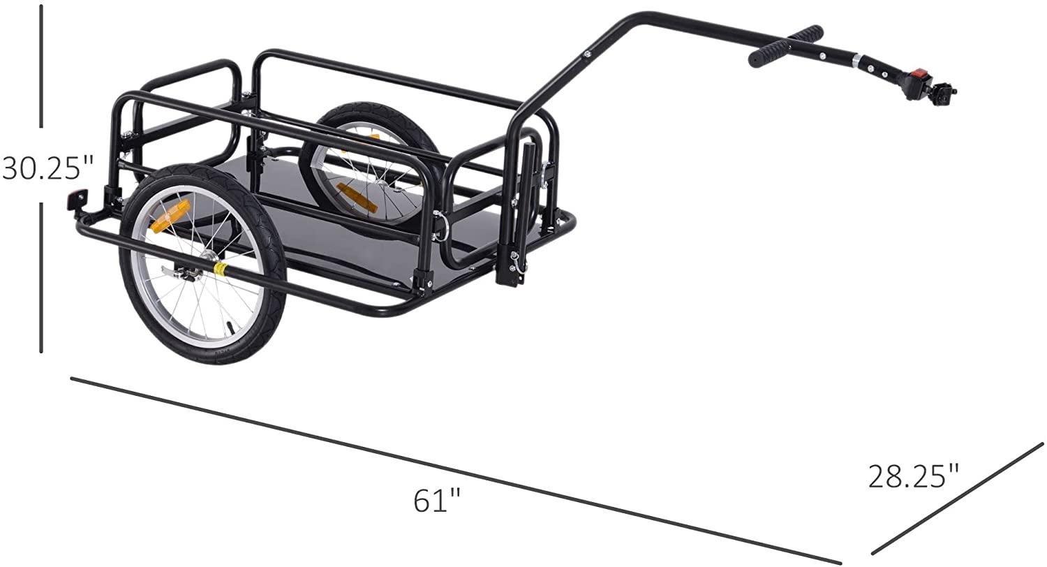 Aosom Foldable Bike Cargo Trailer Cart with Hitch, 80lbs Capacity, 16in Wheels, Black - John Pierce Auto Care