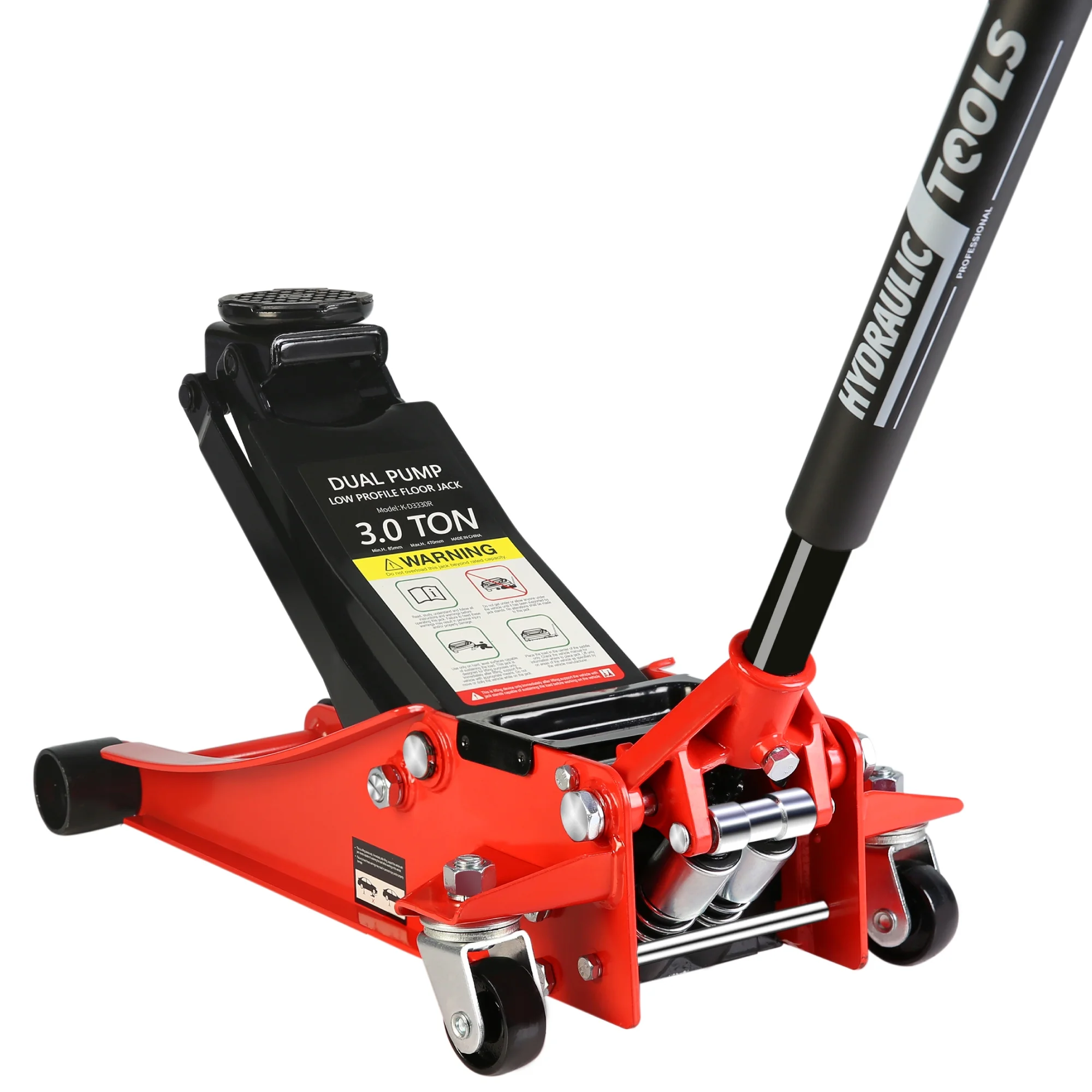Hydraulic Low Profile And Steel Racing Floor Jack With Dual Piston Quick Lift Pump,3 Ton 6600 Lb Capacity, Lifting Range 3.3" 18.5" Black Red Steel - John Pierce Auto Care