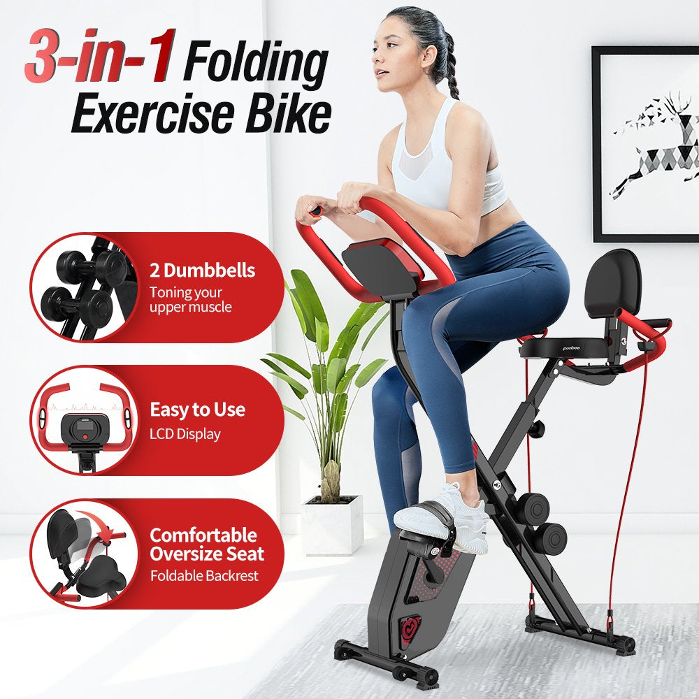 Pooboo 3 In 1 Foldable Exercise Bike Indoor Cycling Bike Workout 300Lb - John Pierce Auto Care
