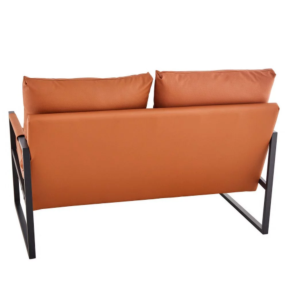 GVJMTKP Modern Two Seater Sofa Chair with 2 Pillows   PU Leather High Density Foam Black Coated Metal Frame.BrownSF D008 BR - John Pierce Auto Care