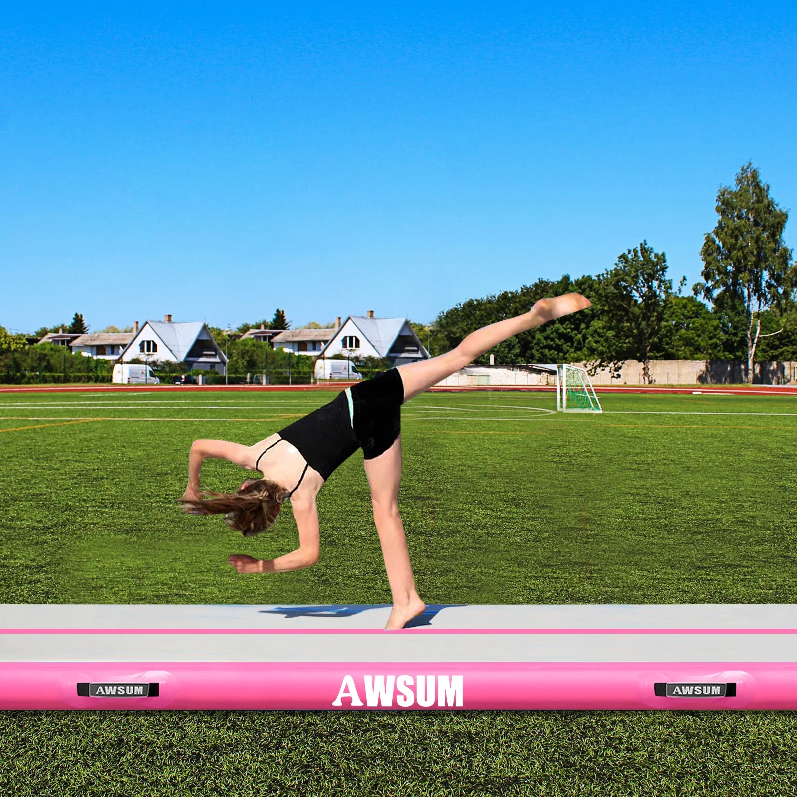 AWSUM Inflatable Air Gymnastics Mat 10 ft 13 ft 16 ft Training mat 4 inches Thick tumble track Air Roller with Electric Pump for Home\/Gym - John Pierce Auto Care