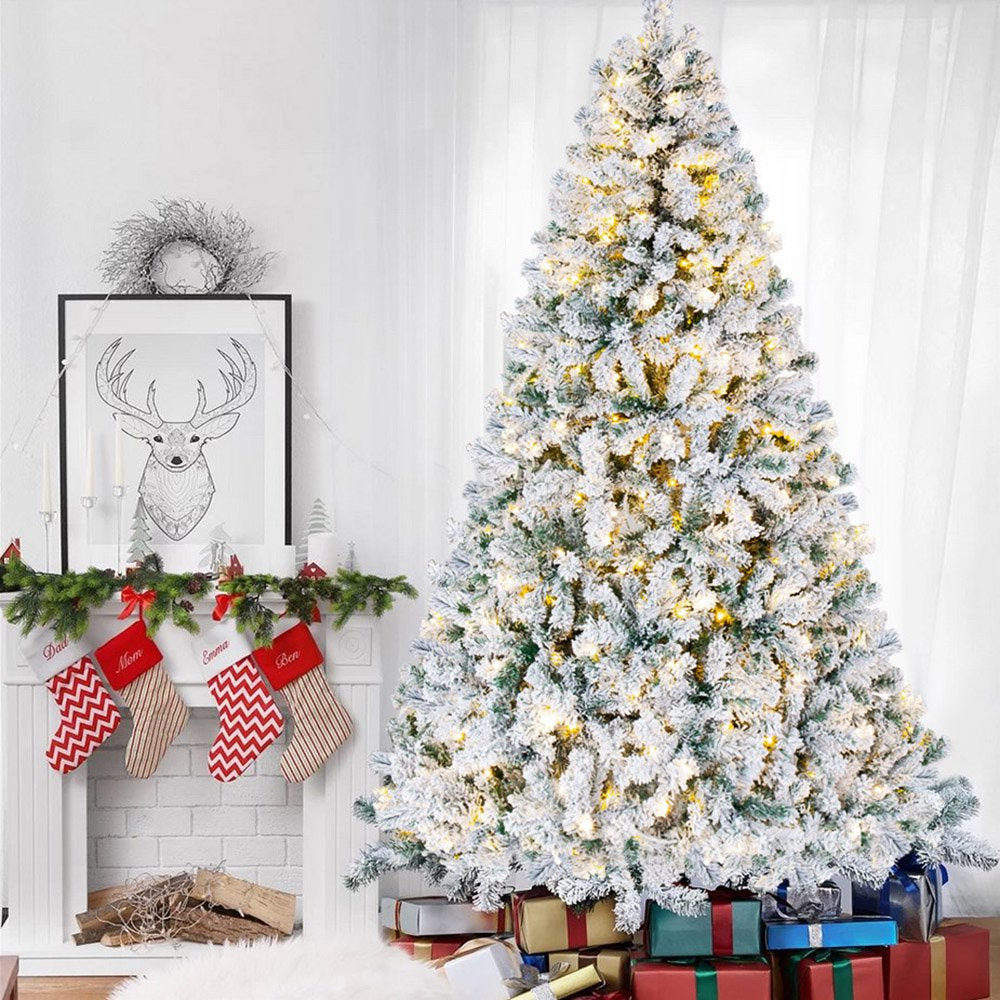 iFanze 6ft Pre Lit Snow Flocked Christmas Tree with 1000 Tips 250 Warm Lights, Hinged Artificial Holiday Xmas Pine Tree - John Pierce Auto Care