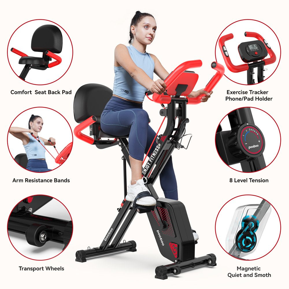 Pooboo 3 In 1 Foldable Exercise Bike Indoor Cycling Bike Workout 300Lb - John Pierce Auto Care