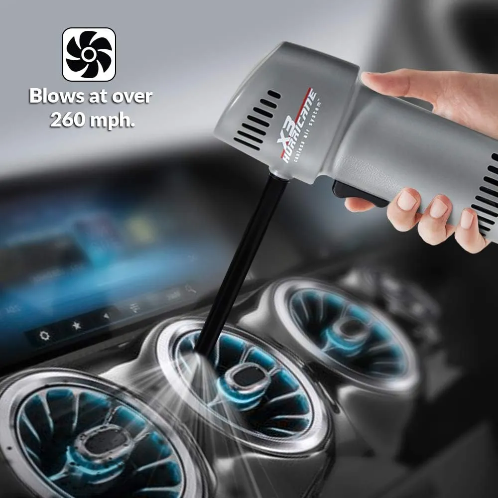 X3 Hurricane compressed Air Dust collector | adjustable speeds up to 260 MPH | Made in the USA | cordless rechargeable blower for cleaning - John Pierce Auto Care