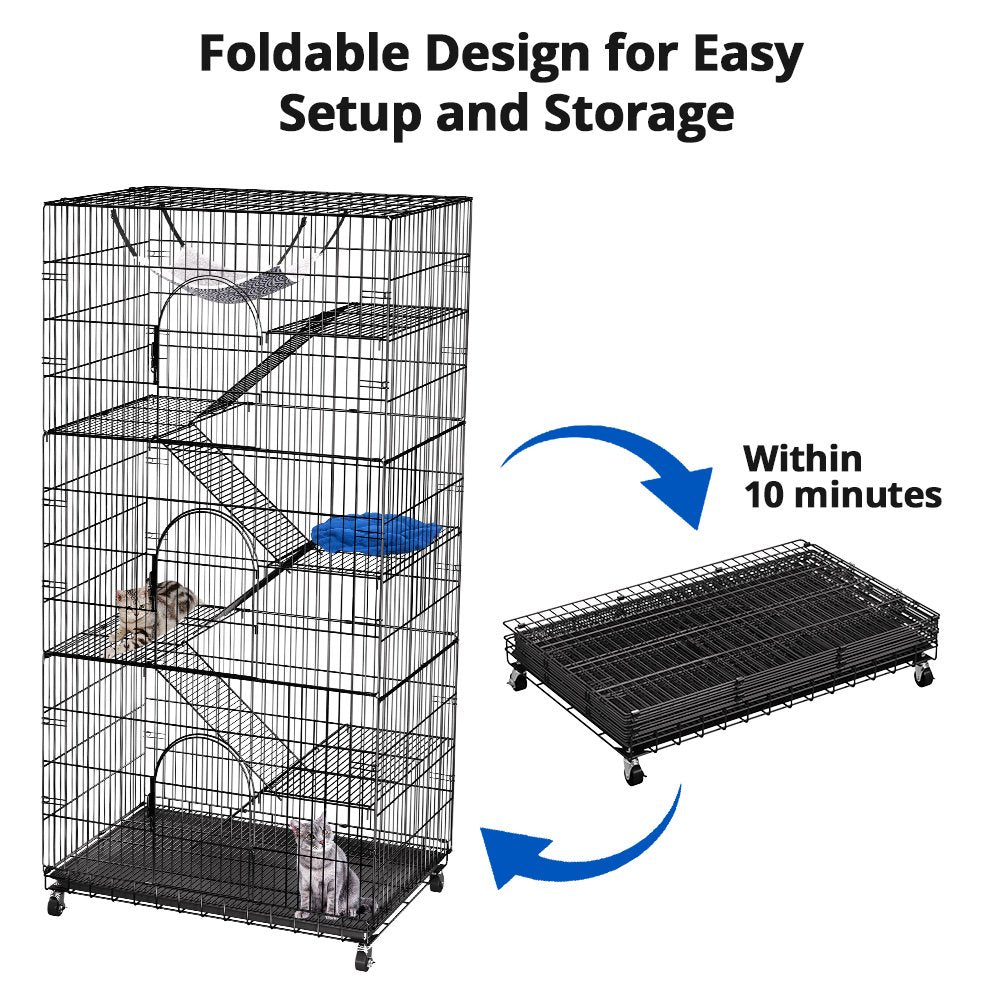 SINGES 6 Tier Large 77\u0026quot; Cat Cage Kennels Indoor Metal Wire Cat Playpen with Cat Bed - John Pierce Auto Care