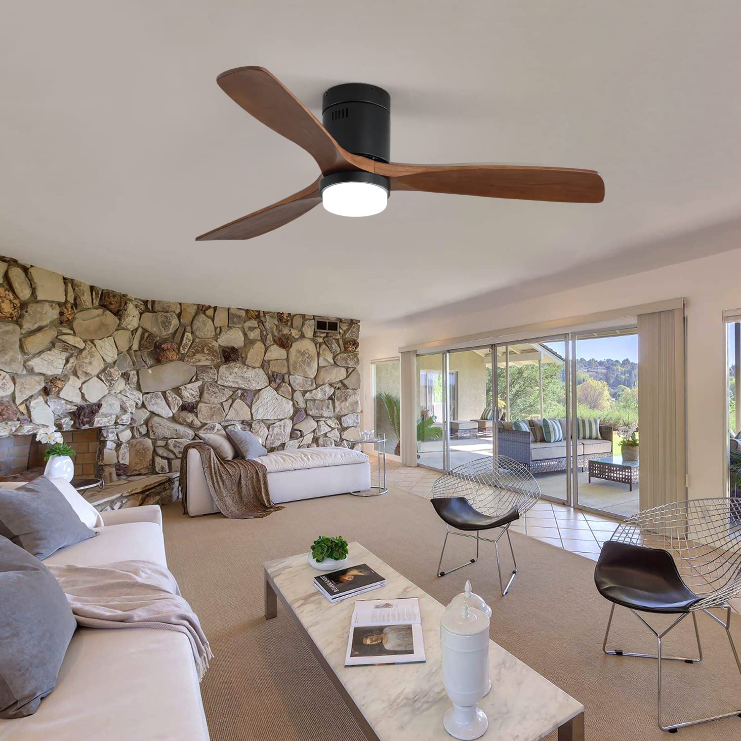 Sofucor 52 Inch Low Profile Ceiling Fan 3 Carved Wood Fan Blade Noiseless - John Pierce Auto Care
