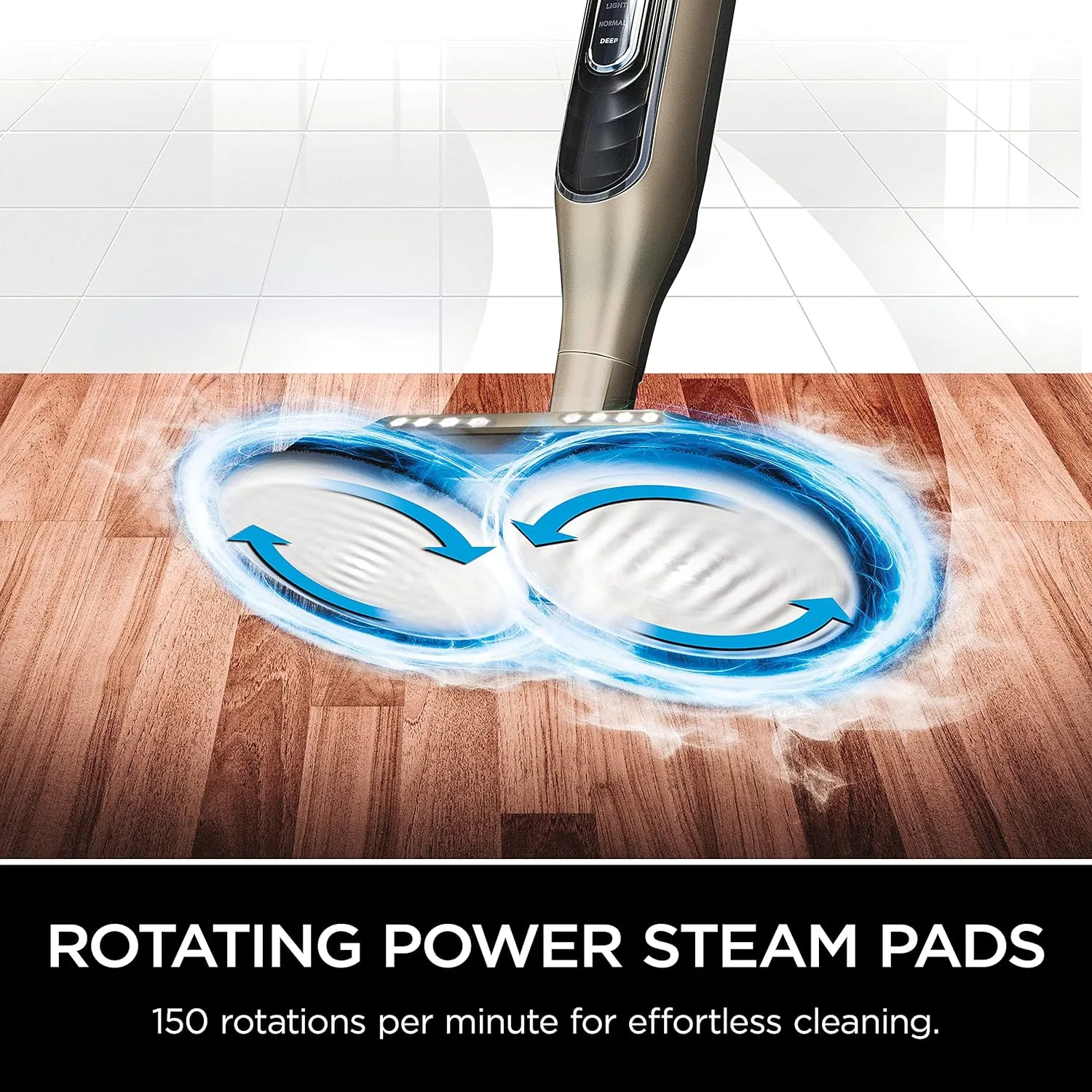Mop, Scrub \u0026amp; Sanitize at The Same Time, Designed for Hard Floors, with 4 Dirt Grip Soft Scrub Washable Pads, 3 Steam Modes \u0026amp; LED Headlights, Gold - John Pierce Auto Care