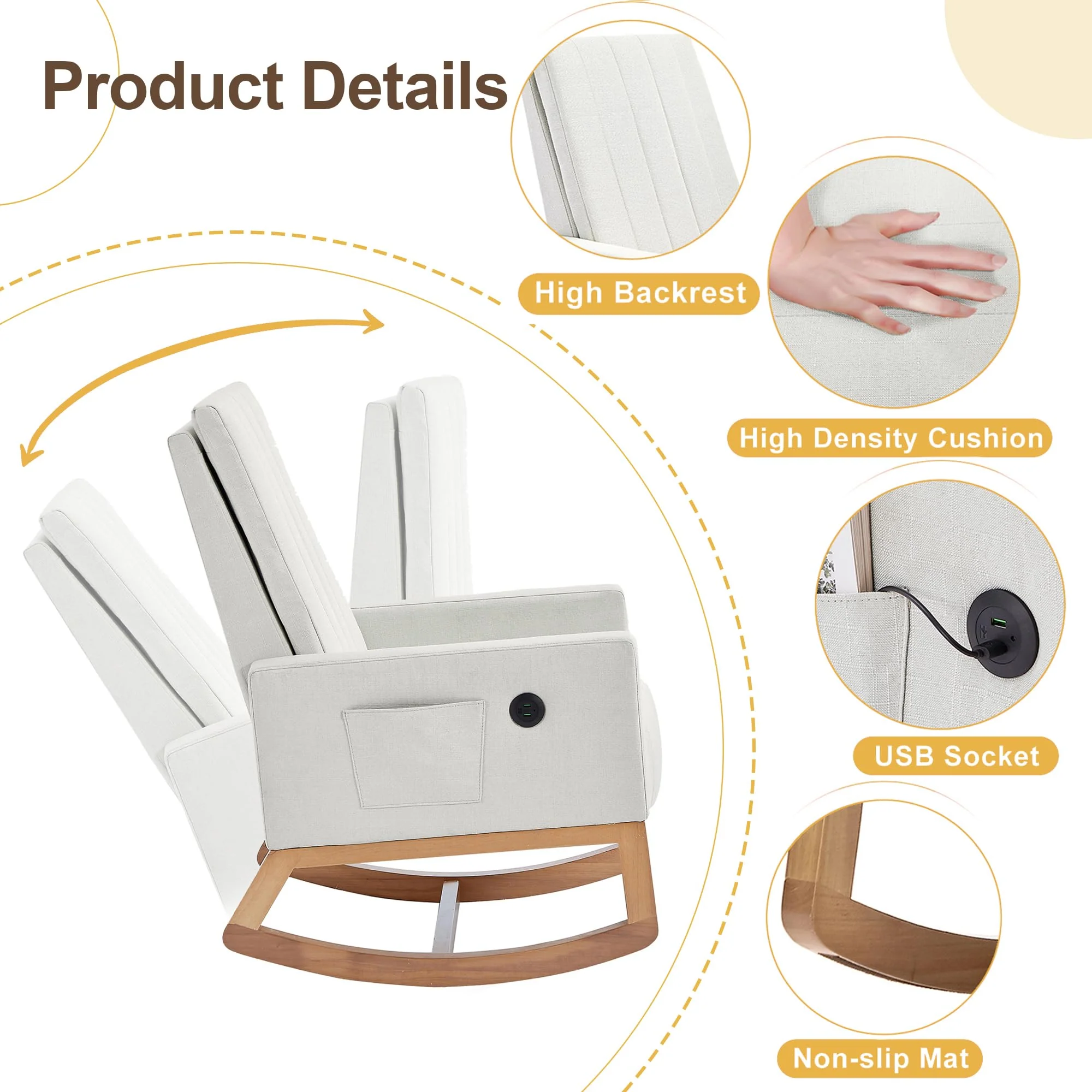 VECELO Upholstered Nursery Rocking Chair - John Pierce Auto Care