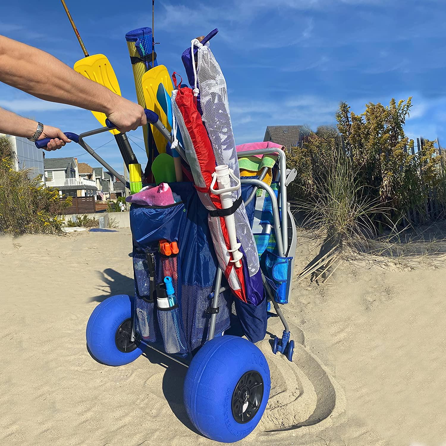 RollX Foldable Storage Wagon Beach Cart 12 inch Balloon Wheels �C ( Pump Included ) (Blue) - John Pierce Auto Care