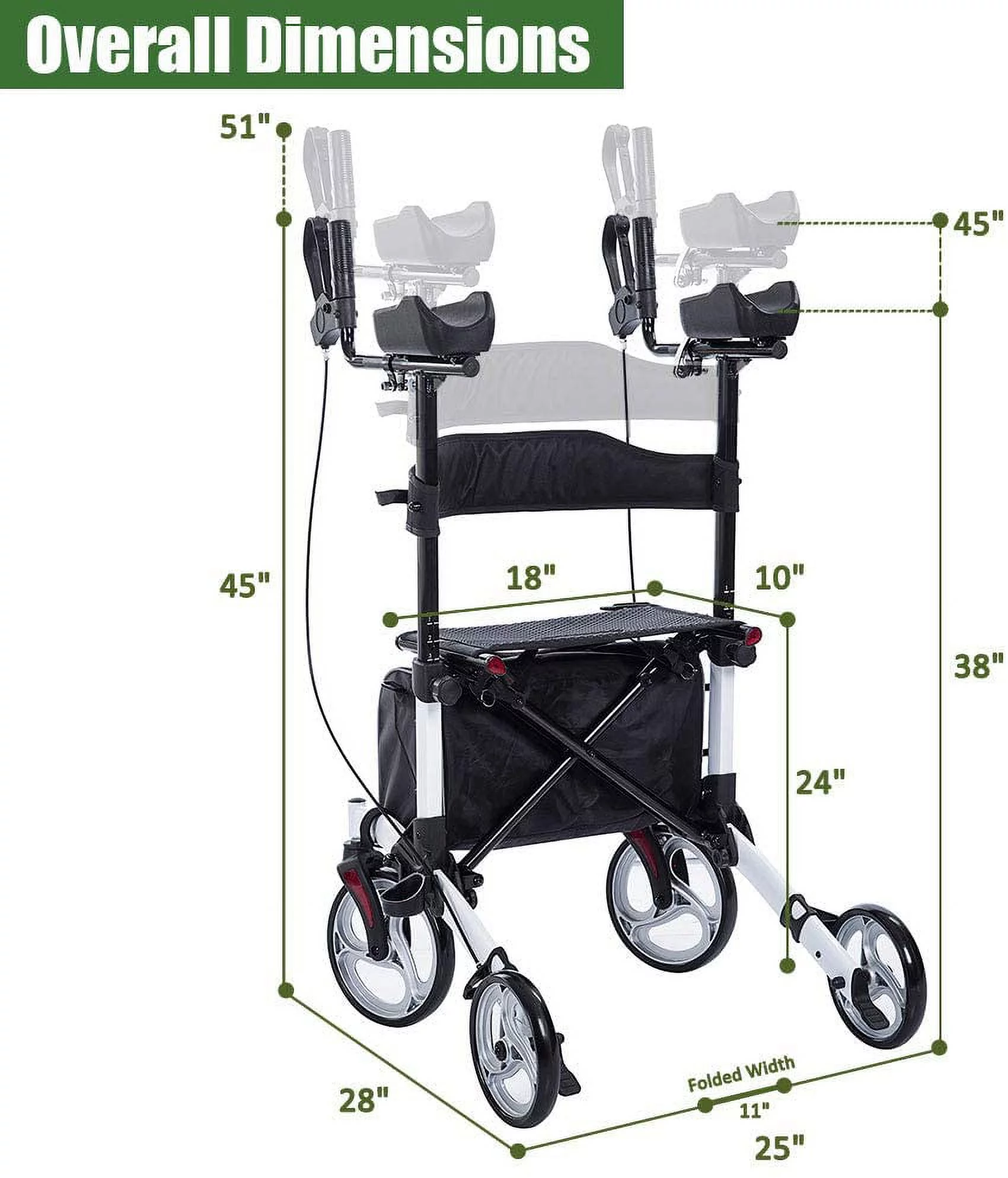 BEYOUR WALKER Upright Walker, Newest Design, Stand Up Rollator Walker Tall Rolling Mobility Walking Aid with 10�� Front Wheels, Seat and Armrest for Seniors and Adults, White - John Pierce Auto Care