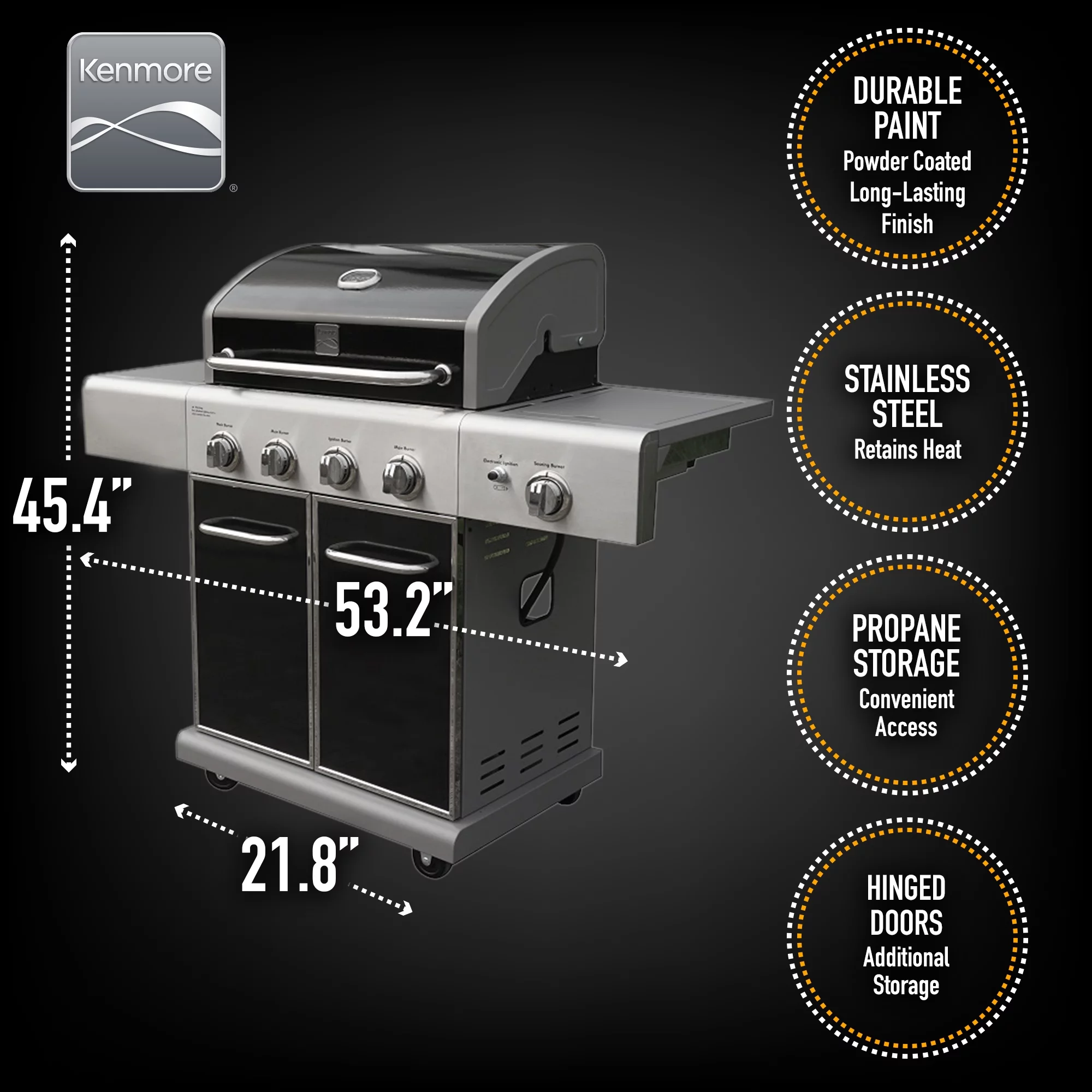 Kenmore 4-Burner Outdoor Propane Gas Grill with Searing Burner - John Pierce Auto Care
