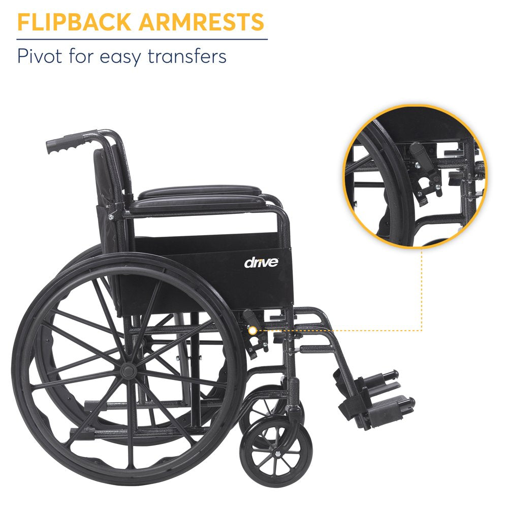 Drive Medical Silver Sport 1 Wheelchair with Full Arms and Swing Away Removable Footrest - John Pierce Auto Care