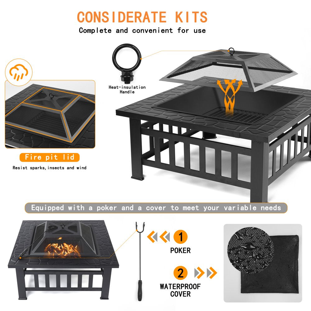 Uhomepro 32\u0026quot; Wood Burning Fire Pit Tables with Screen Lid, Poker, BBQ Net, Ice Tray, Food Clip and Cover - John Pierce Auto Care
