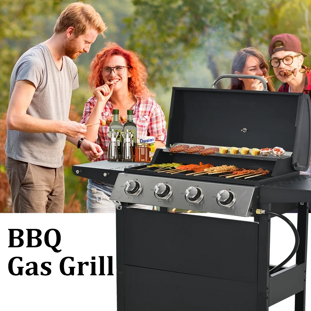 SEGMART 4 Burner BBQ Propane Gas Grill, Stainless Steel 34,200 BTU Patio Garden Barbecue Grill with Two Foldable Shelves \u0026amp; Thermometer, Perfect for Camping, Outdoor Cooking - John Pierce Auto Care