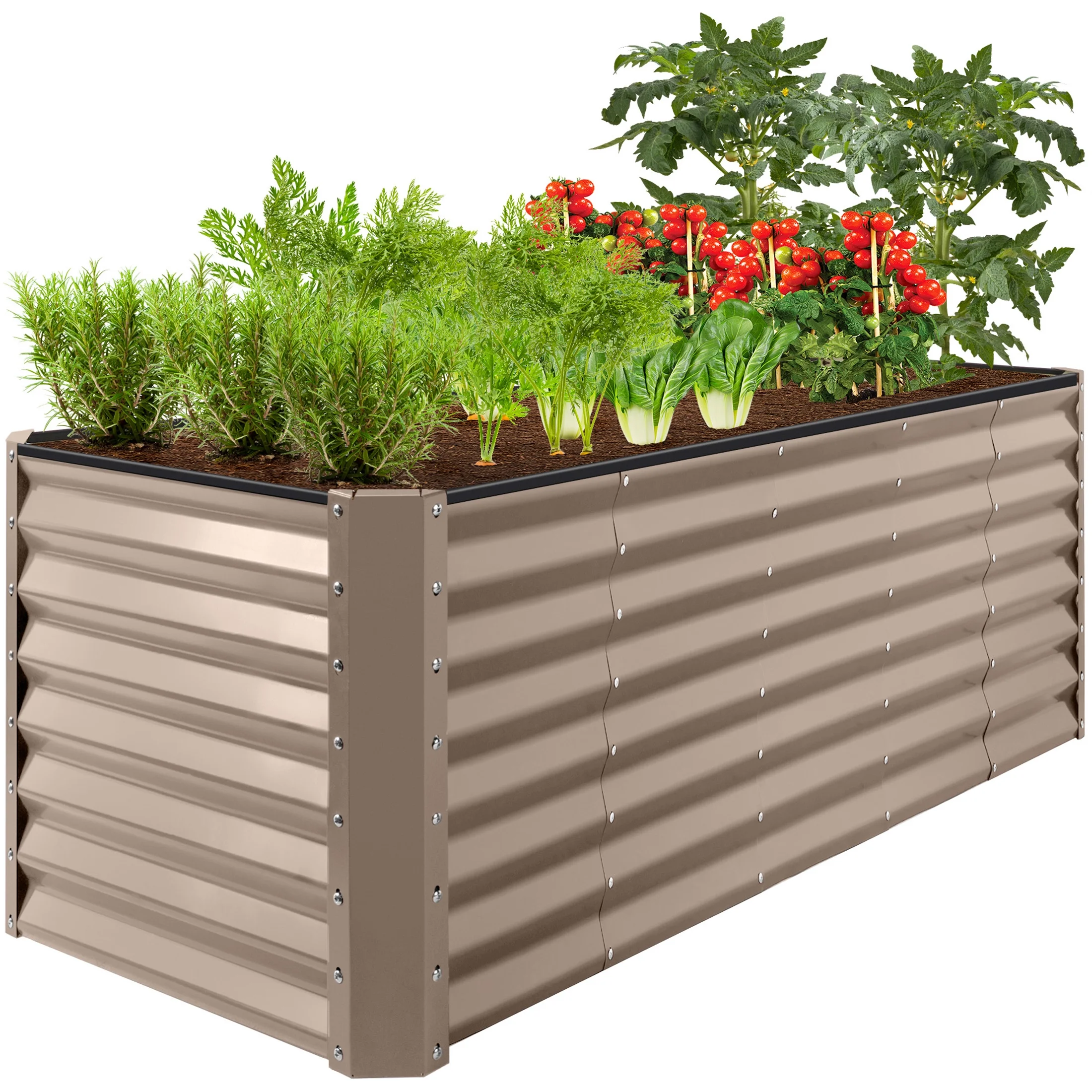 Best Choice Products 8x2x2ft Outdoor Metal Raised Garden Bed, Planter Box for Vegetables, Flowers, Herbs   Taupe - John Pierce Auto Care