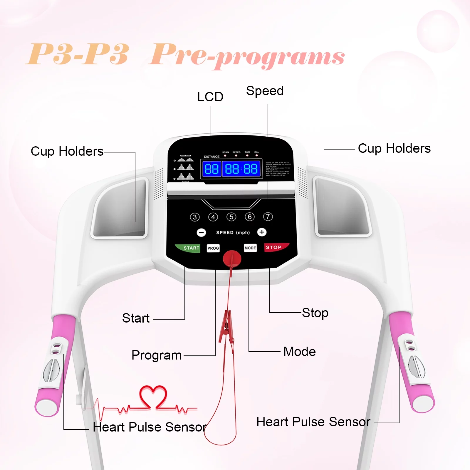 FYC Foldable Treadmills for Home, 2.5 HP, 7.5 MPH, Electric Running Treadmill Quiet Brushless Proform Treadmill for Home Gym, Running Machine with Heart Rate Sensor with LED Display (Pink) - John Pierce Auto Care