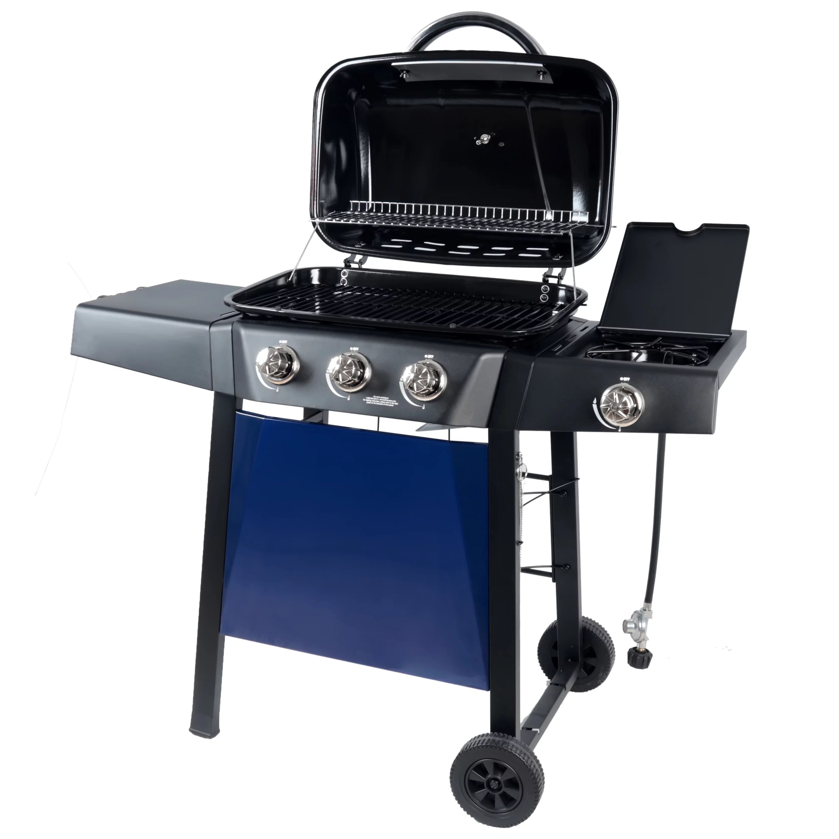 RevoAce 3 Burner Propane Gas Grill Including a Side Burner, Blue Sapphire, GBC1729WBS, New - John Pierce Auto Care
