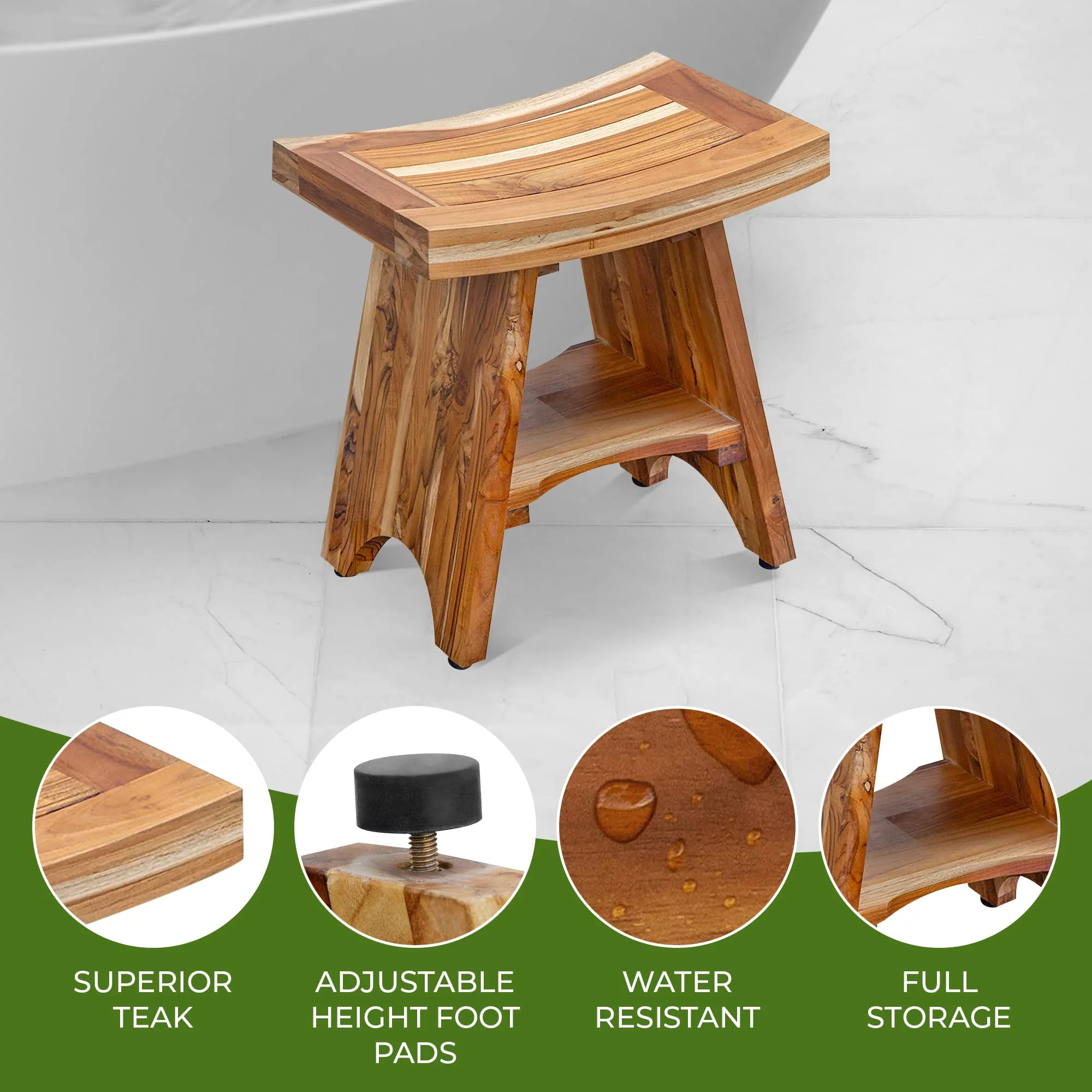 EcoDecors 18-inch Teak Shower Bench - John Pierce Auto Care