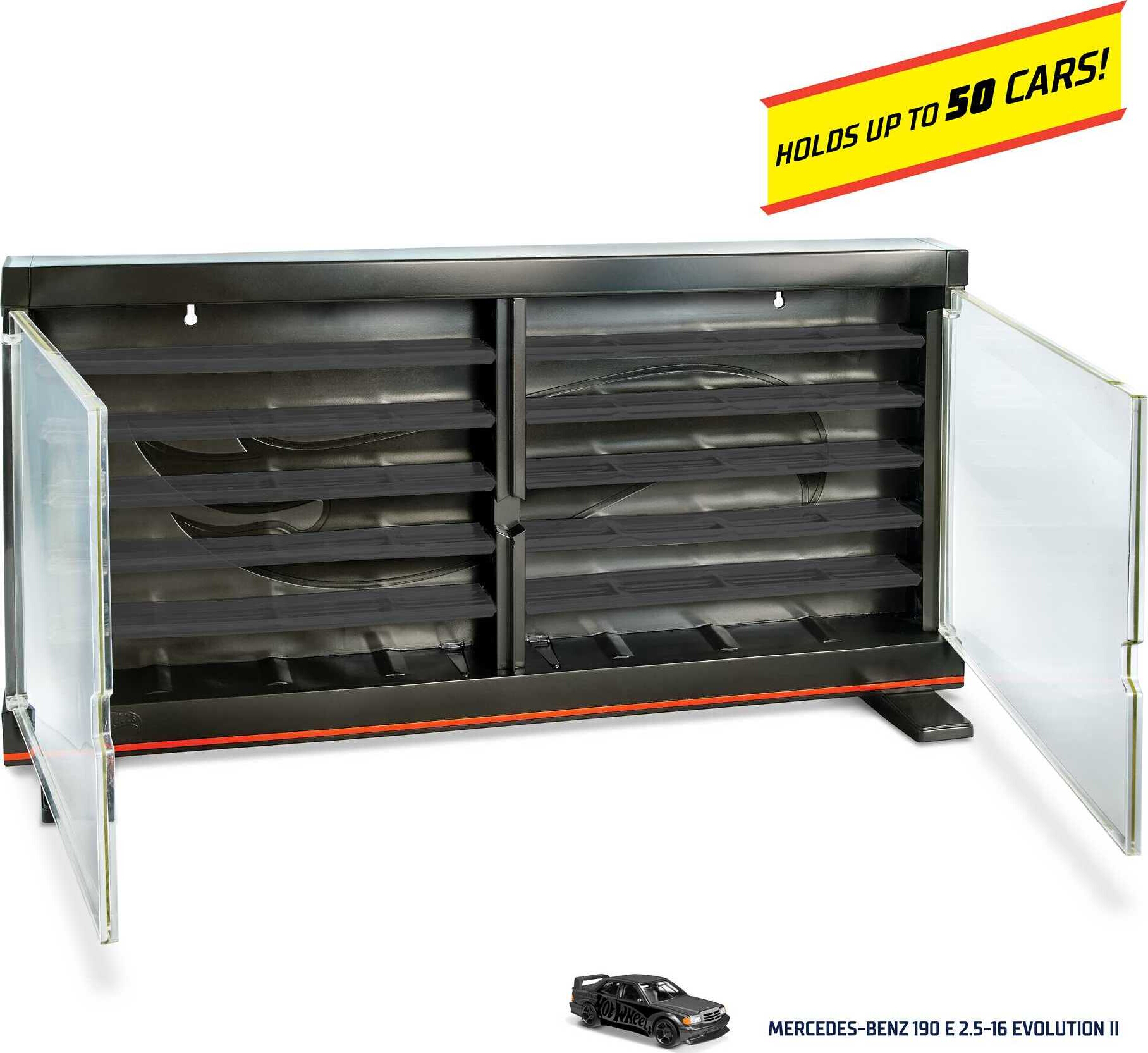Hot Wheels Display Case with Exclusive Mercedes Benz 190E 1\u0026#58;64 Scale Sports Car - John Pierce Auto Care
