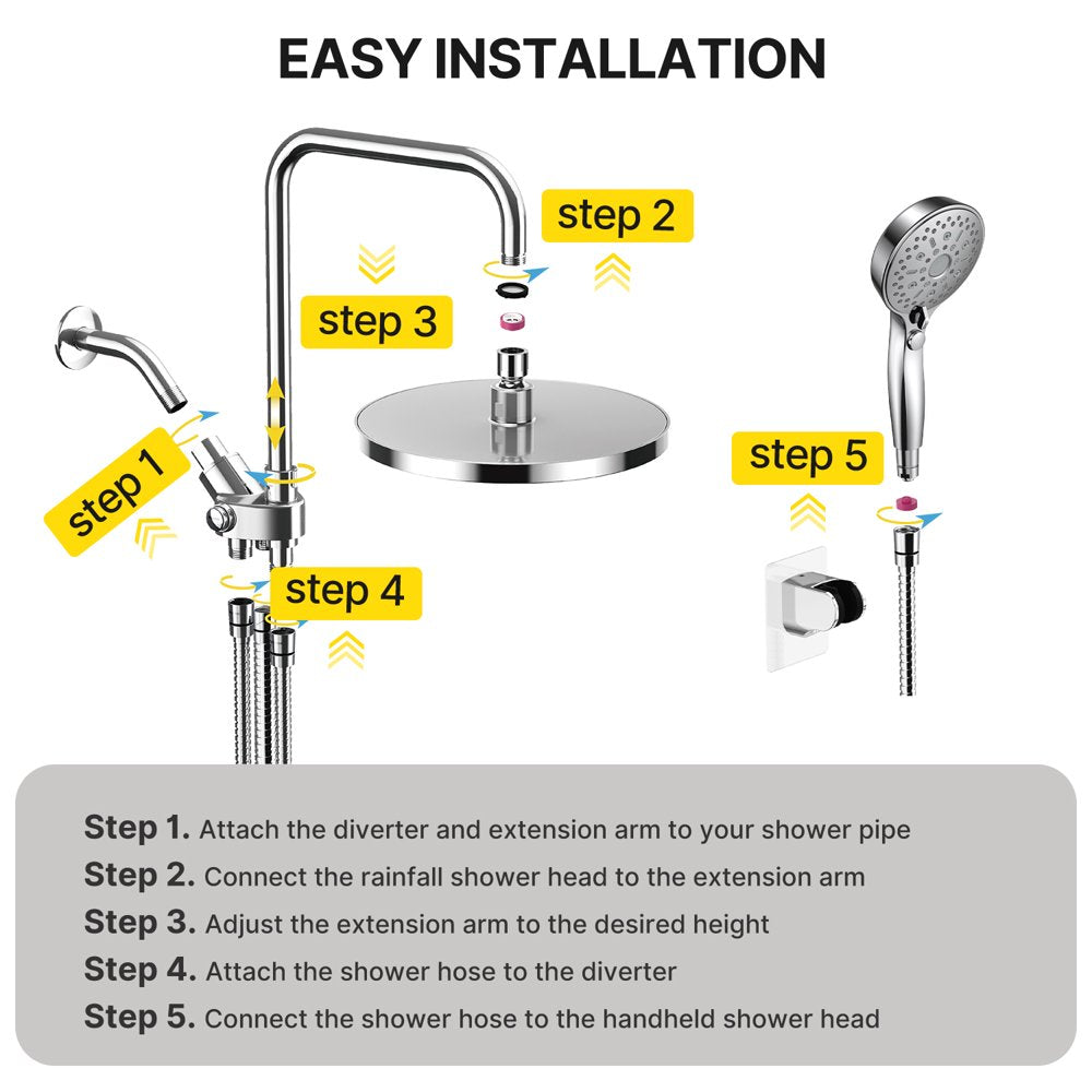 Ambicasa Luxury Dual Showerhead Combo, 10\u0026quot; Rainfall Shower Head \u0026amp; 5\u0026quot; Handheld High Pressure Shower Head - John Pierce Auto Care