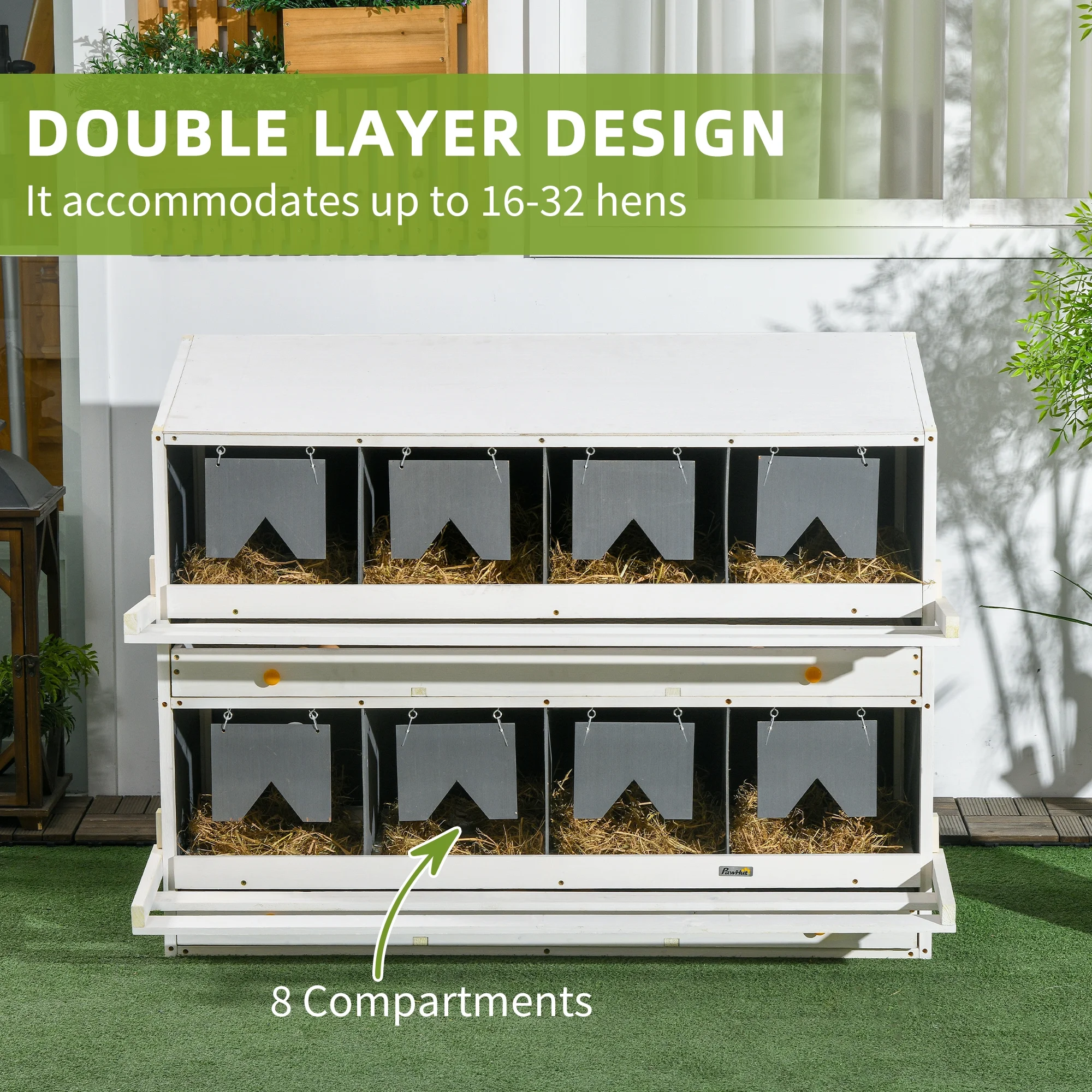 PawHut Nesting Boxes for Chickens W\/ 2 Egg Collection Trays, 8 Compartments - John Pierce Auto Care