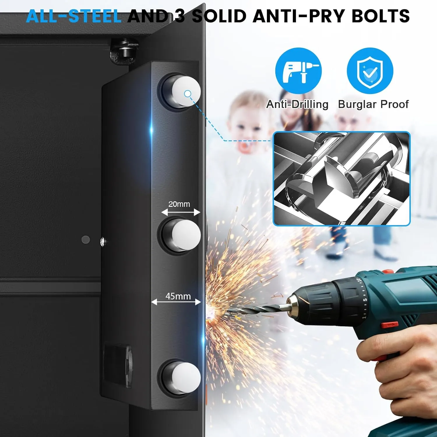 3.8 Cub Large safe is fireproof and waterproof, burglar proof and fireproof safe, with numeric keypad, spare key and 2 removable shelves - John Pierce Auto Care