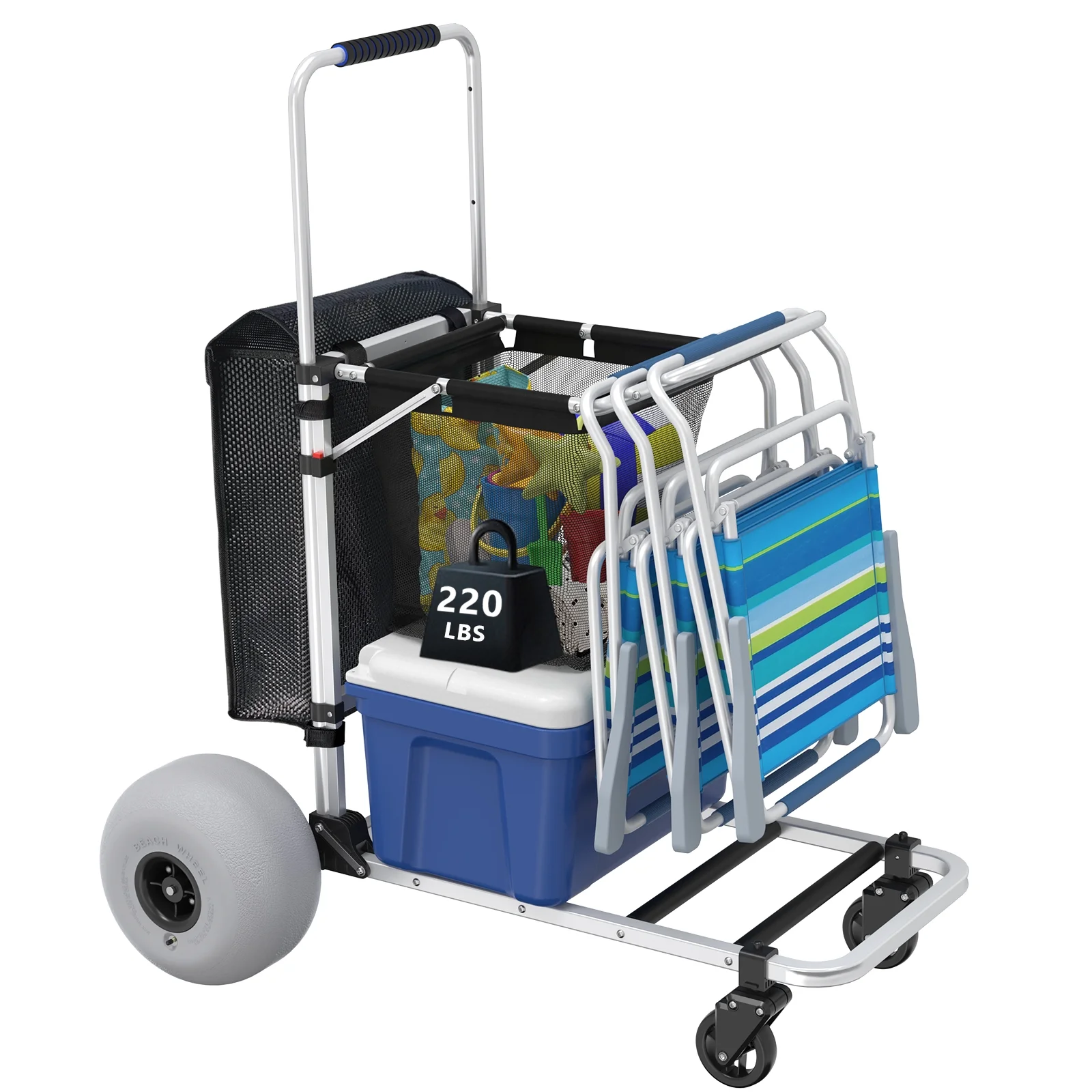 GDLF Foldable Beach Cart with Adjustable Handle and 12\u0026quot; Balloon Wheels, Heavy Duty Aluminum 220LBS Capacity - John Pierce Auto Care
