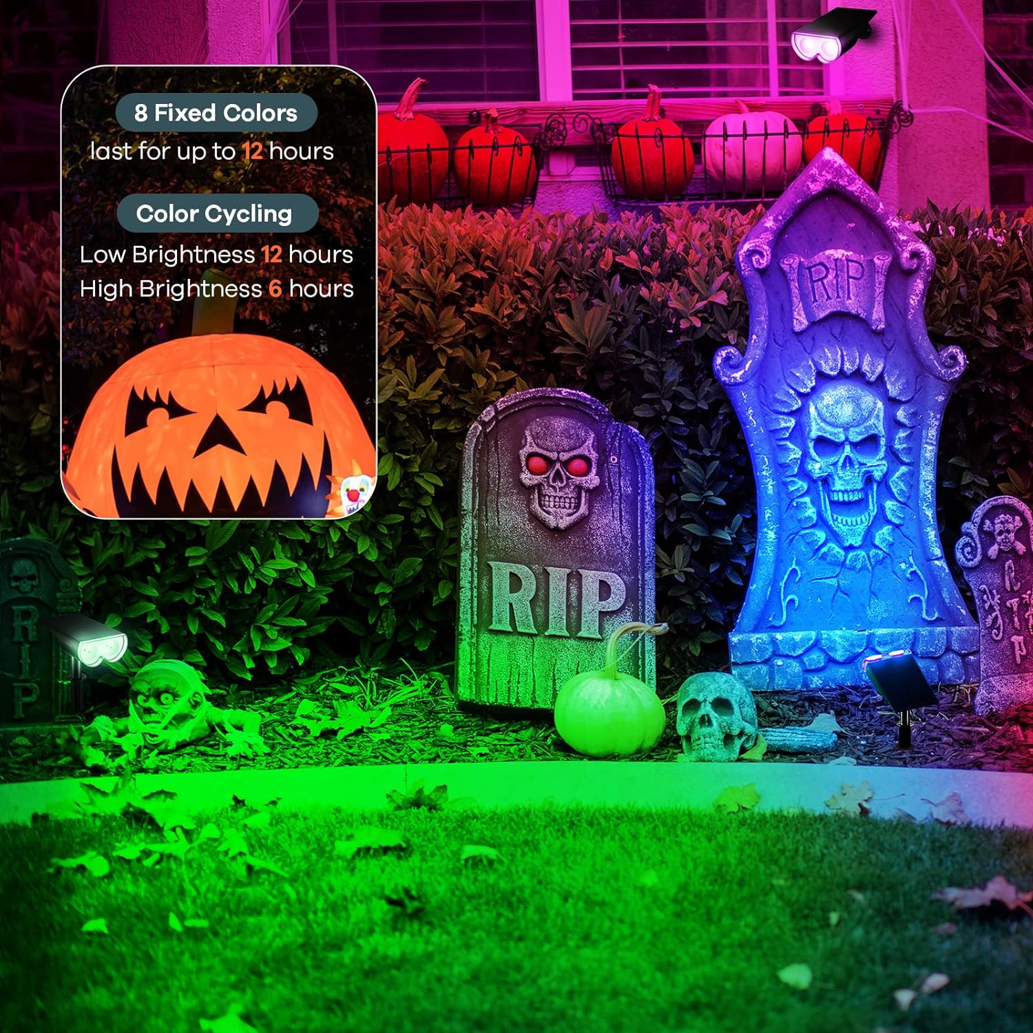 StarRay Solar Spot Lights Outdoor Color Changing, IP67 Solar Lights Outdoor Waterproof, Halloween Decorations 16 LEDs Multicolor Solar Landscape Spotlights for Pathway, Patio, Fence, 4 Pack - John Pierce Auto Care