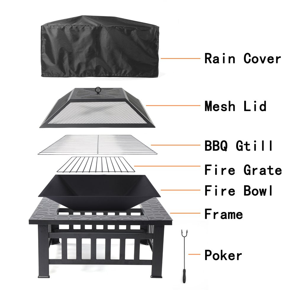 Uhomepro 32\u0026quot; Wood Burning Fire Pit Tables with Screen Lid, Poker, BBQ Net, Ice Tray, Food Clip and Cover - John Pierce Auto Care