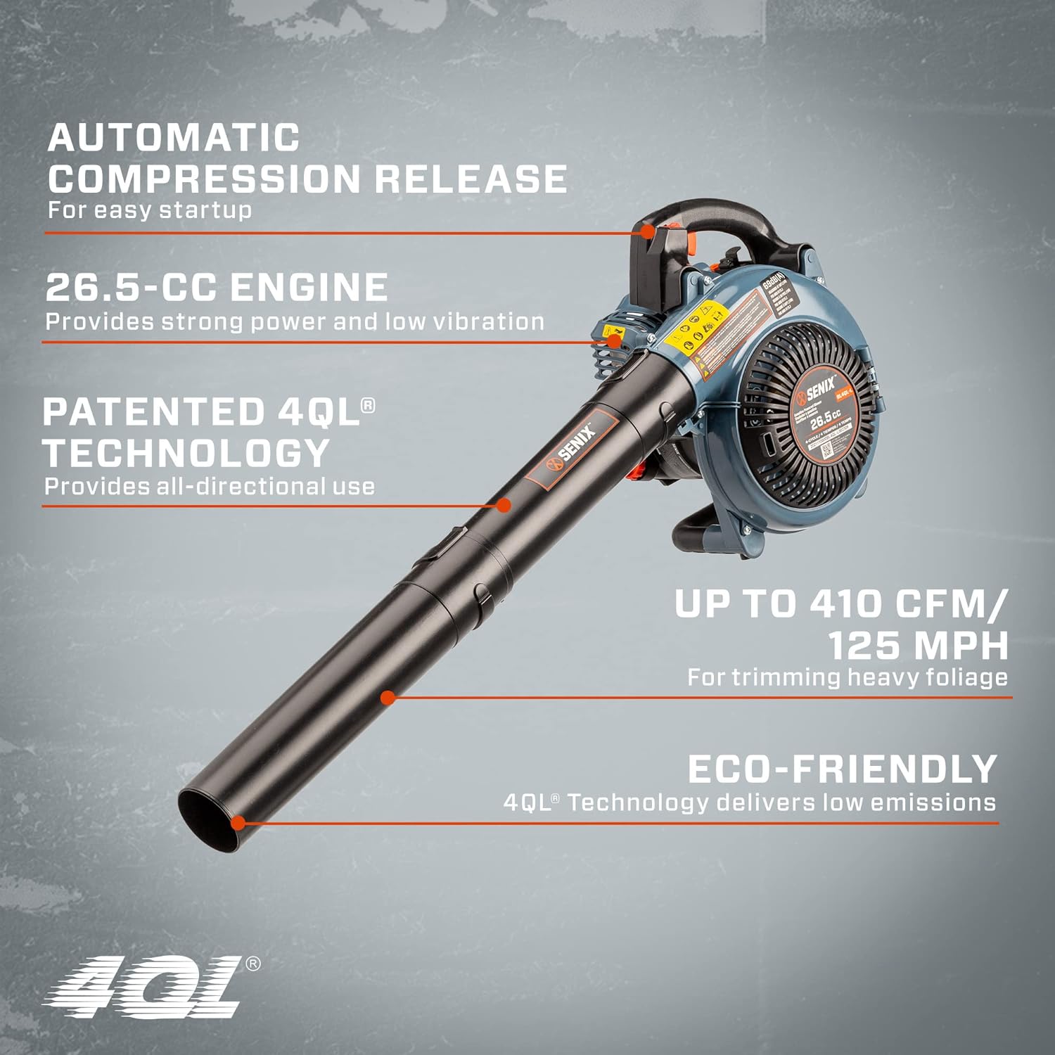 4QL 26.5 cc 4 Cycle Handheld Gas Leaf Blower, Up to 410 CFM and 125 MPH, Easy Start, Lightweight, Dual Grip Handle (BL4QL L) - John Pierce Auto Care