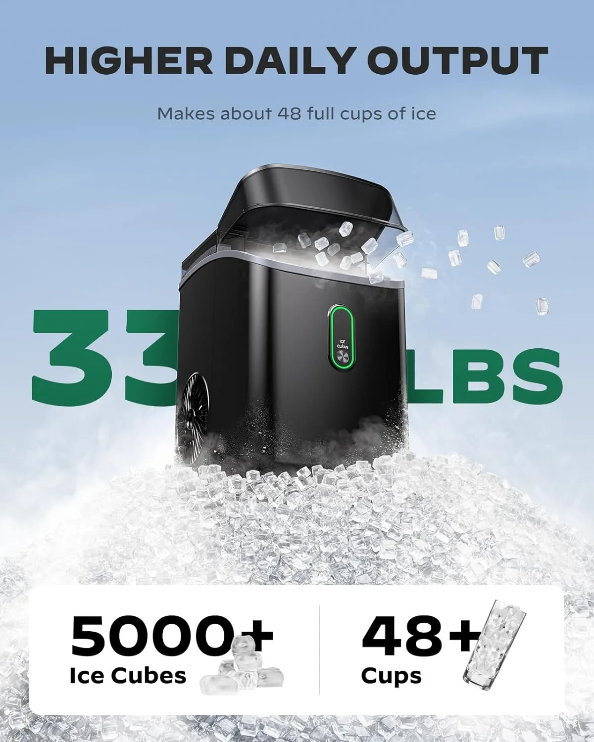Ice Maker Countertop, Pebble Ice Maker with Soft Chewable Ice, One Click Operation Ice Machine with Self Cleaning, 33lbs\/24H - John Pierce Auto Care