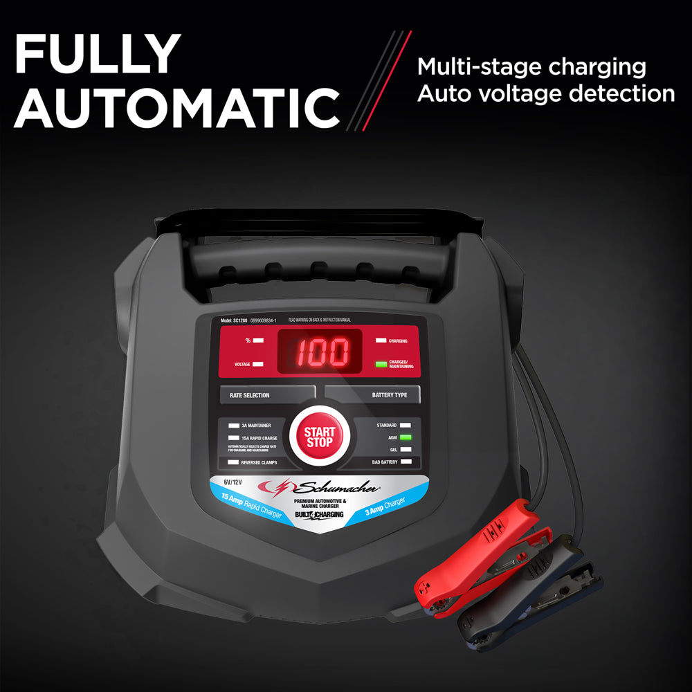 Schumache 15 Amp 6V\/12V Fully Automatic Battery Charger and Maintainer - John Pierce Auto Care