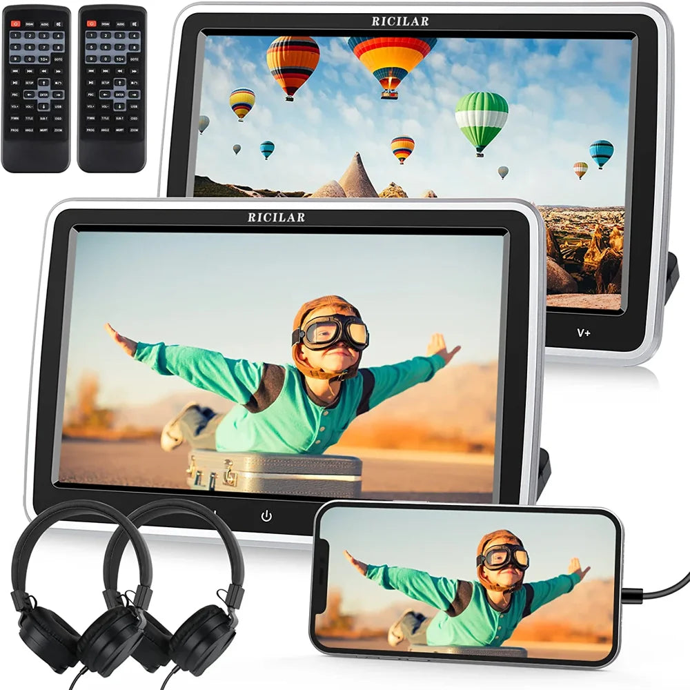 RICILAR Premium 10.5\u0026quot; Dual Screen Portable DVD Player for Car, Black ( 2 x DVD Player��Non built in battery ) - John Pierce Auto Care