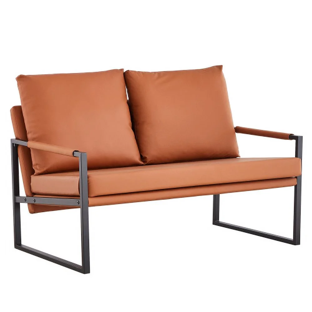 GVJMTKP Modern Two Seater Sofa Chair with 2 Pillows   PU Leather High Density Foam Black Coated Metal Frame.BrownSF D008 BR - John Pierce Auto Care