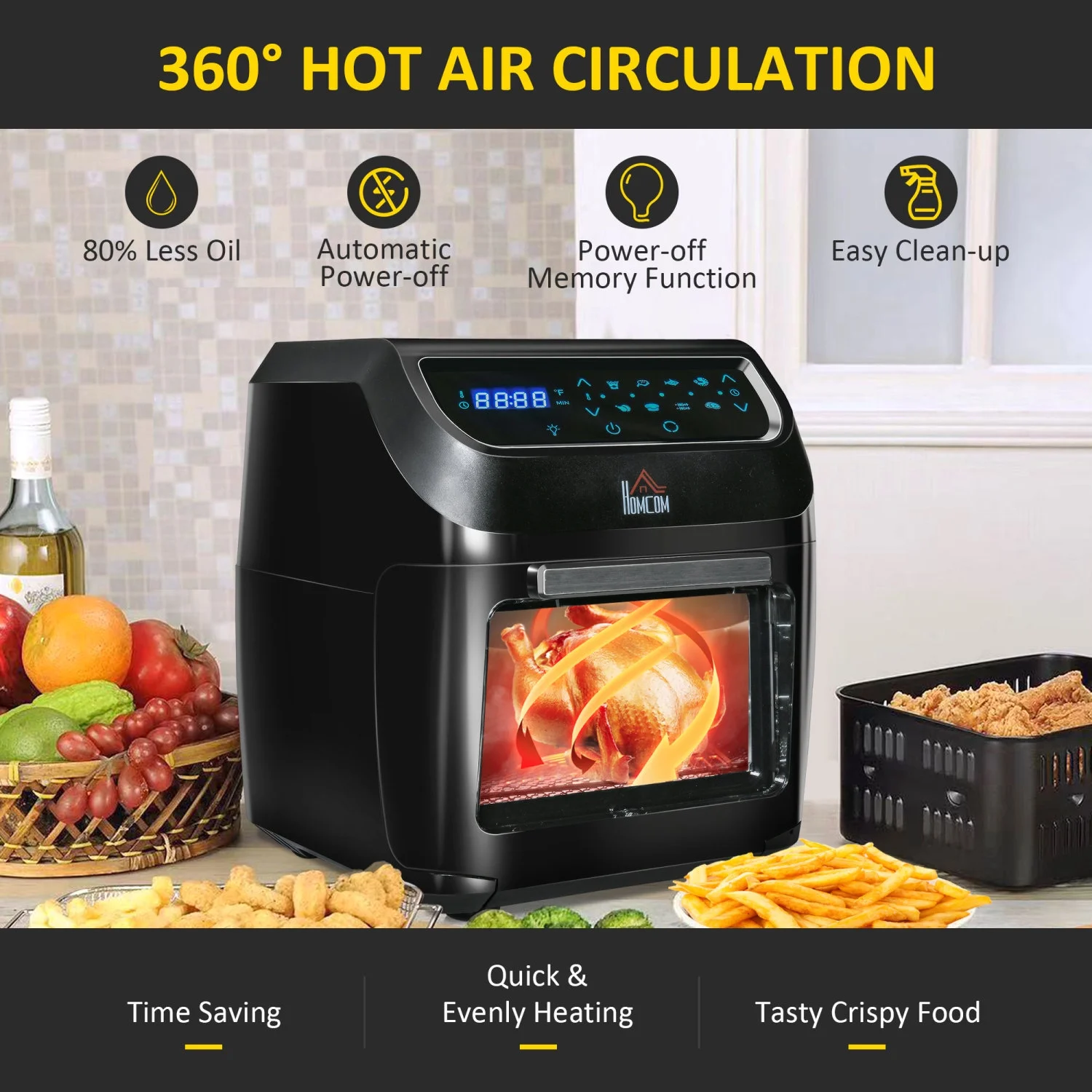 GFVCNIO 12 QT Air Fry Oven 8 In 1 Countertop Oven Combo with Air Fry Roast Broil Bake and Dehydrate 1700W with Accessories and LED Display Black - John Pierce Auto Care