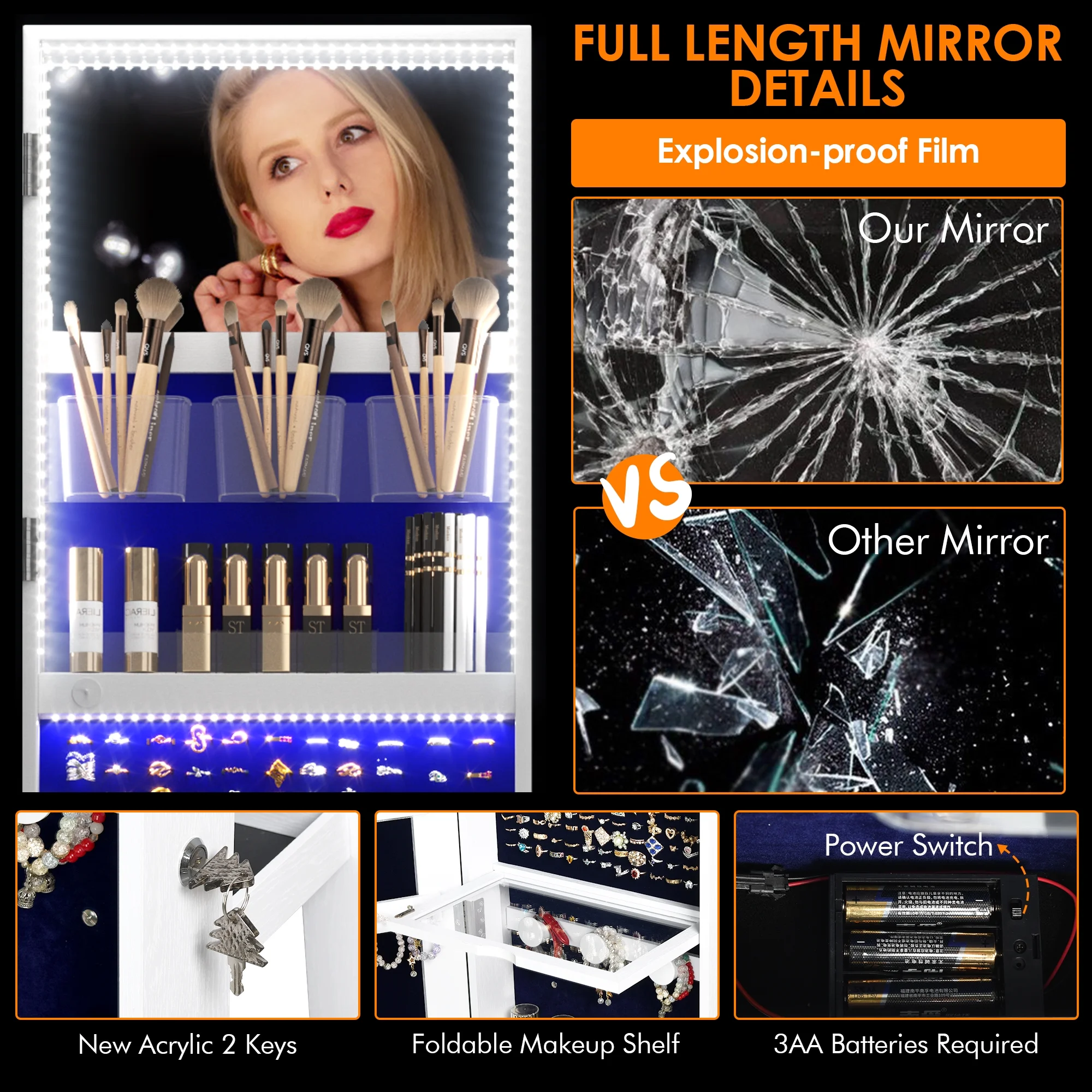 LVSOMT 360�� Rotating LED Jewelry Armoire with Full Length Mirror, Jewelry Cabinet Large Standing Lockable Mirror Jewelry Organizer with Inner Makeup Mirror \u0026amp; Soft Velvet for Living Room Bedroom - John Pierce Auto Care