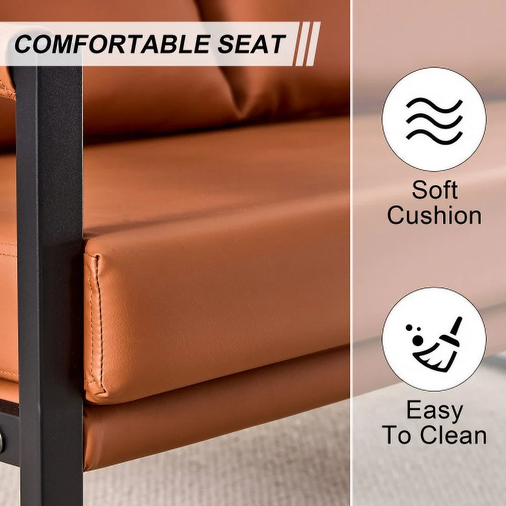 GVJMTKP Modern Two Seater Sofa Chair with 2 Pillows   PU Leather High Density Foam Black Coated Metal Frame.BrownSF D008 BR - John Pierce Auto Care