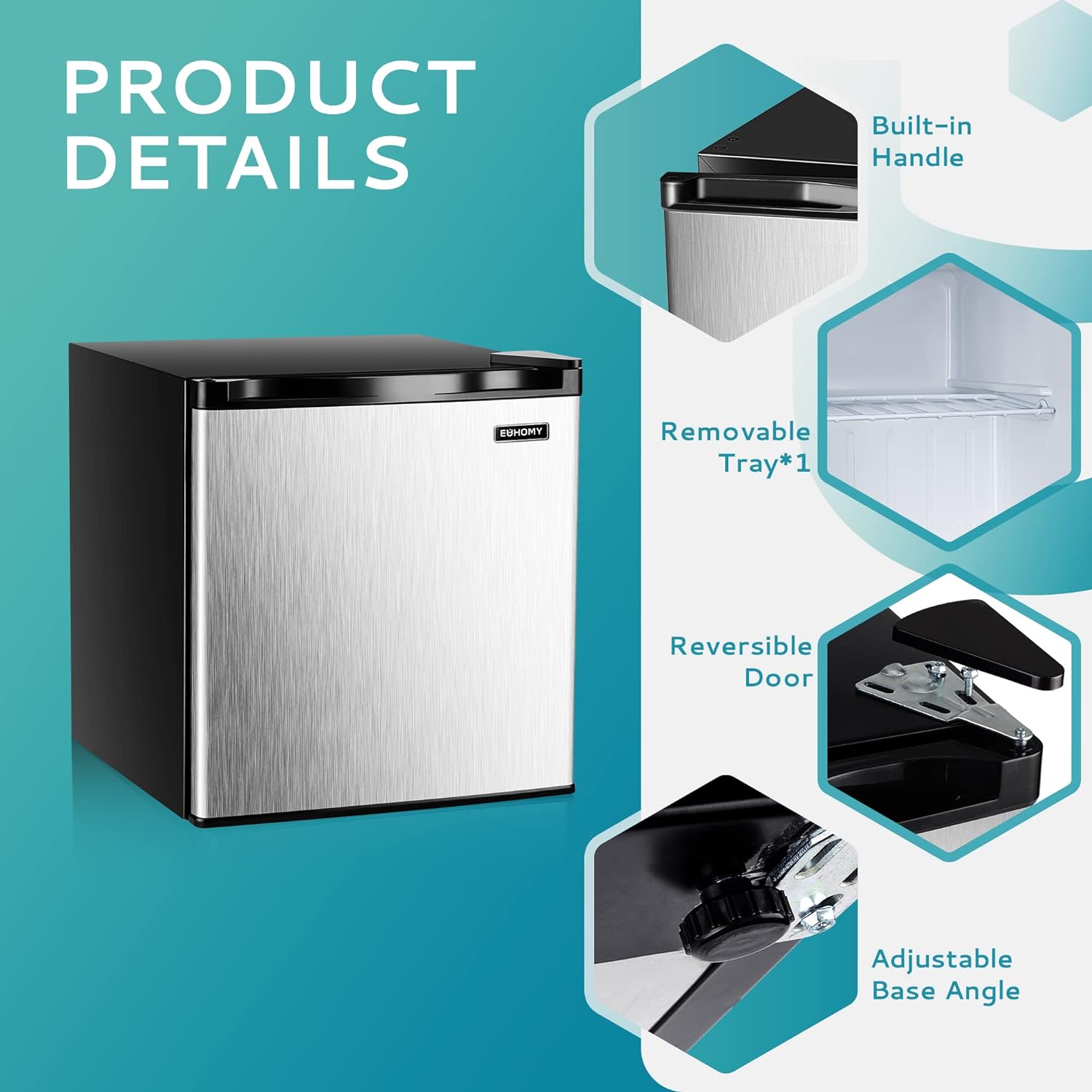 Mini Refrigerator countertop, 1.1 cubic feet, Single door compact Upright Refrigerator, reversible stainless steel door, (silver) - John Pierce Auto Care