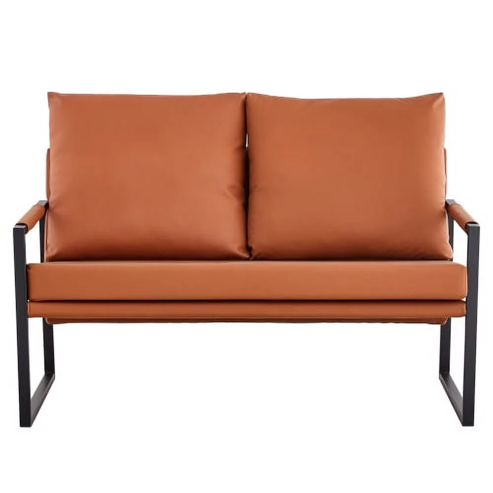GVJMTKP Modern Two Seater Sofa Chair with 2 Pillows   PU Leather High Density Foam Black Coated Metal Frame.BrownSF D008 BR - John Pierce Auto Care