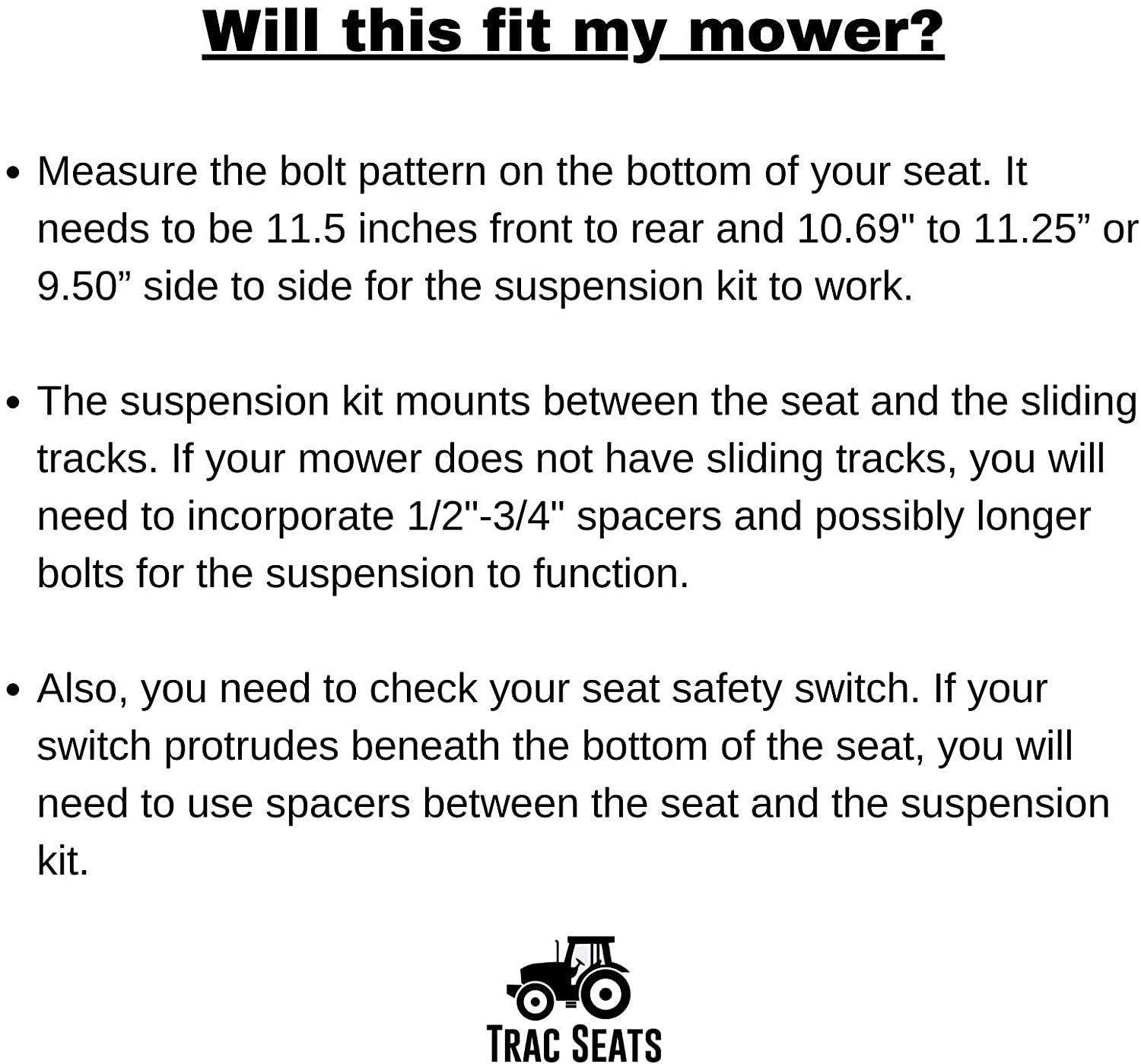 TRAC SEATS Seat Suspension Kit For Zero Turn Lawn Mower Tractor John Deere, Hustler, Z TRAK, Kubota, Exmark �C SAME DAY �C 1 YEAR WARRANTY - John Pierce Auto Care