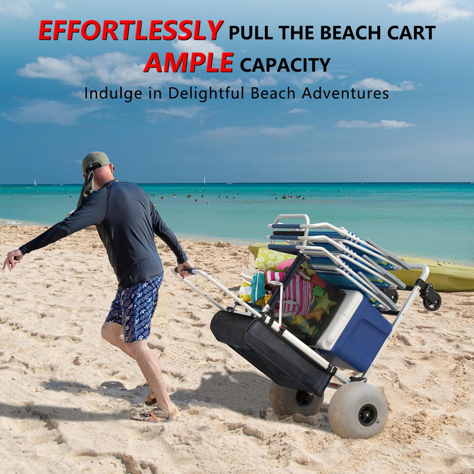 GDLF Foldable Beach Cart with Adjustable Handle and 12\u0026quot; Balloon Wheels, Heavy Duty Aluminum 220LBS Capacity - John Pierce Auto Care