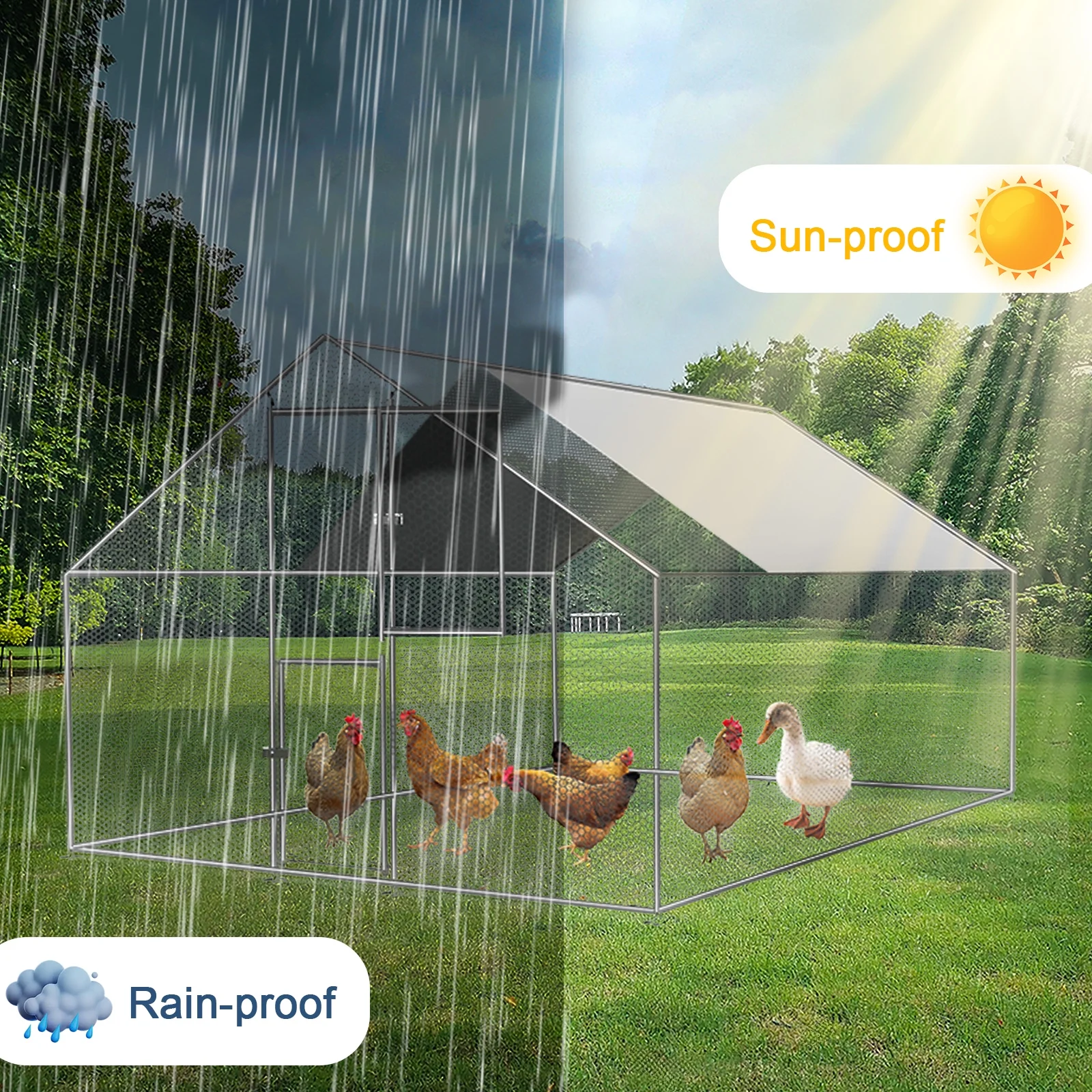 Kkonetoy 10 X 10 X 6.6ft Large Metal Chicken Coops, Outdoor Duck Walk in Run Poultry Cage, Walk in Hen House\u0026amp; with Waterproof Cover - John Pierce Auto Care
